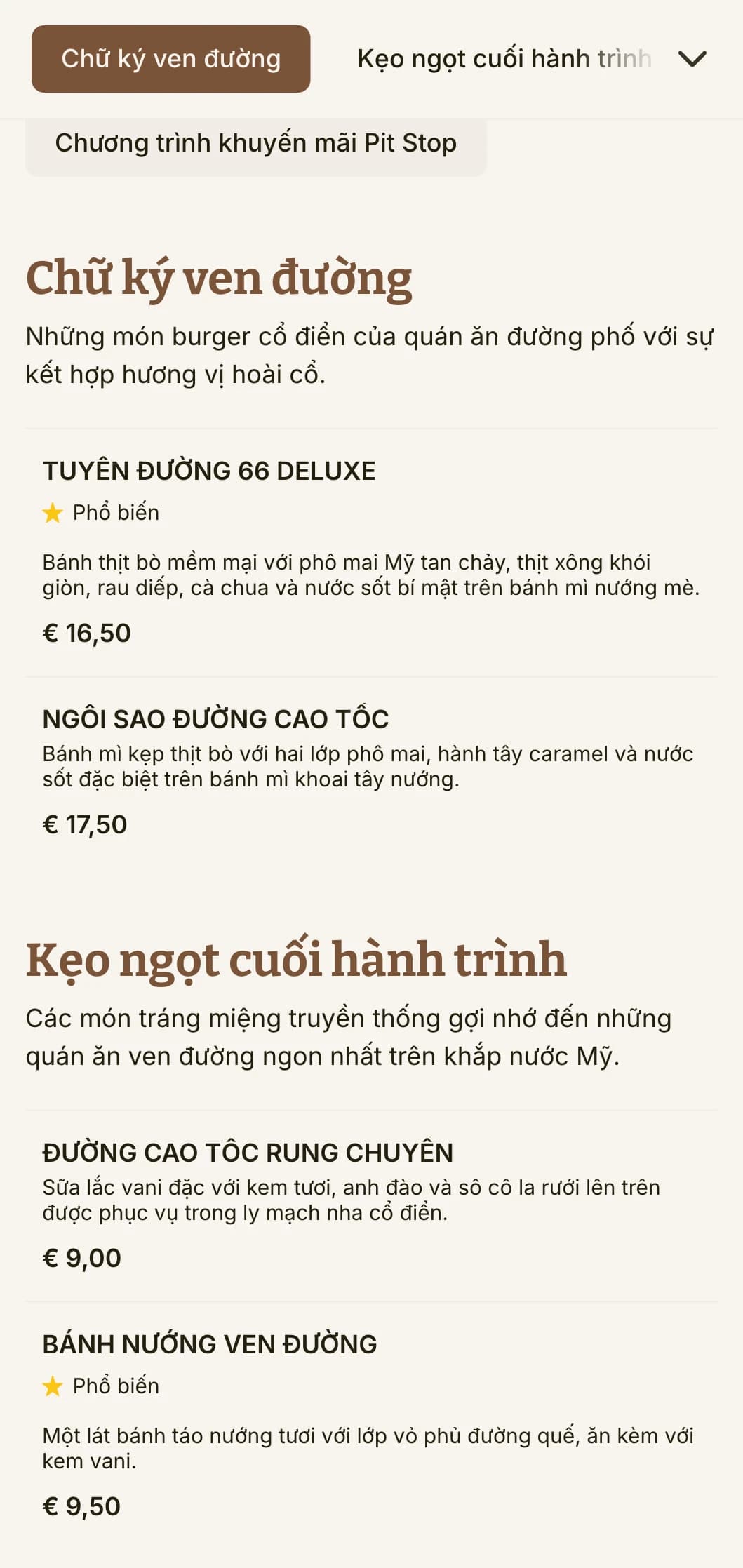 Quán burger lấy cảm hứng từ đường cao tốc với những biển báo đường bộ cổ điển và cảm giác hoài niệm về chuyến đi đường bộ kiểu Mỹ điển hình.