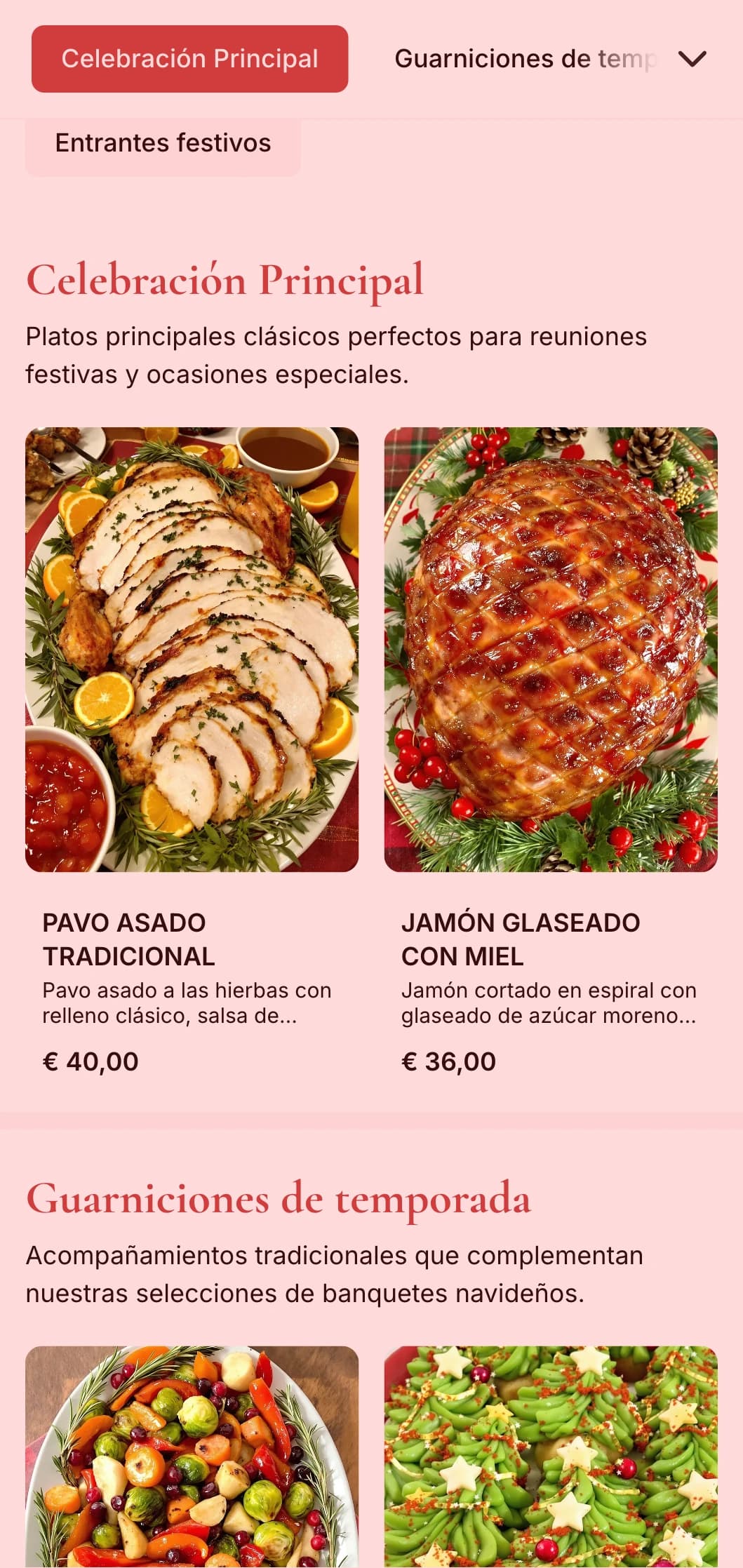 Catering tradicional de temática navideña con especialidades de temporada, presentación festiva y elementos de celebración para reuniones invernales y ocasiones especiales.