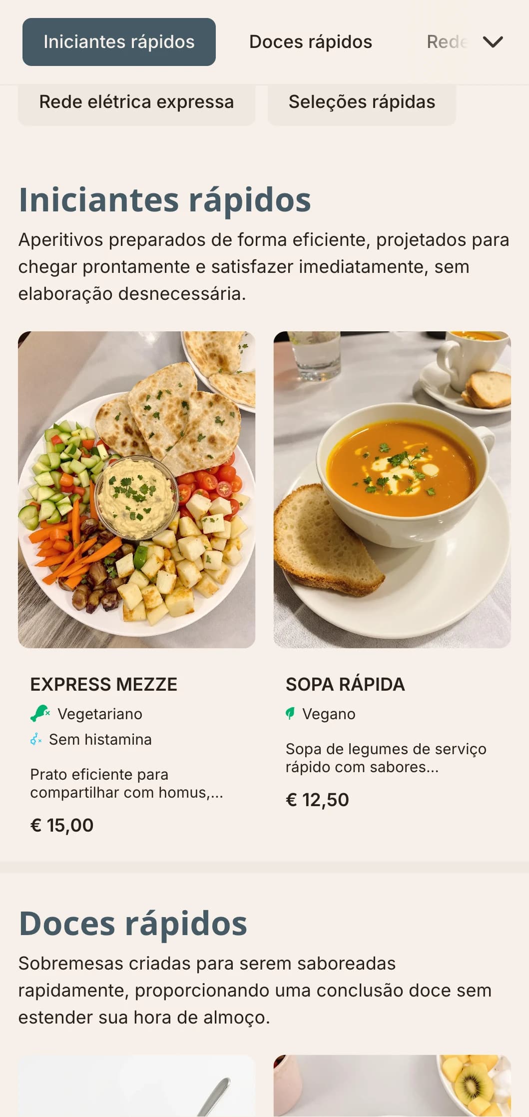 Design de cardápio de almoço eficiente e direto com foco na clareza e na tomada rápida de decisões, ideal para locais movimentados para almoço e restaurantes expressos.