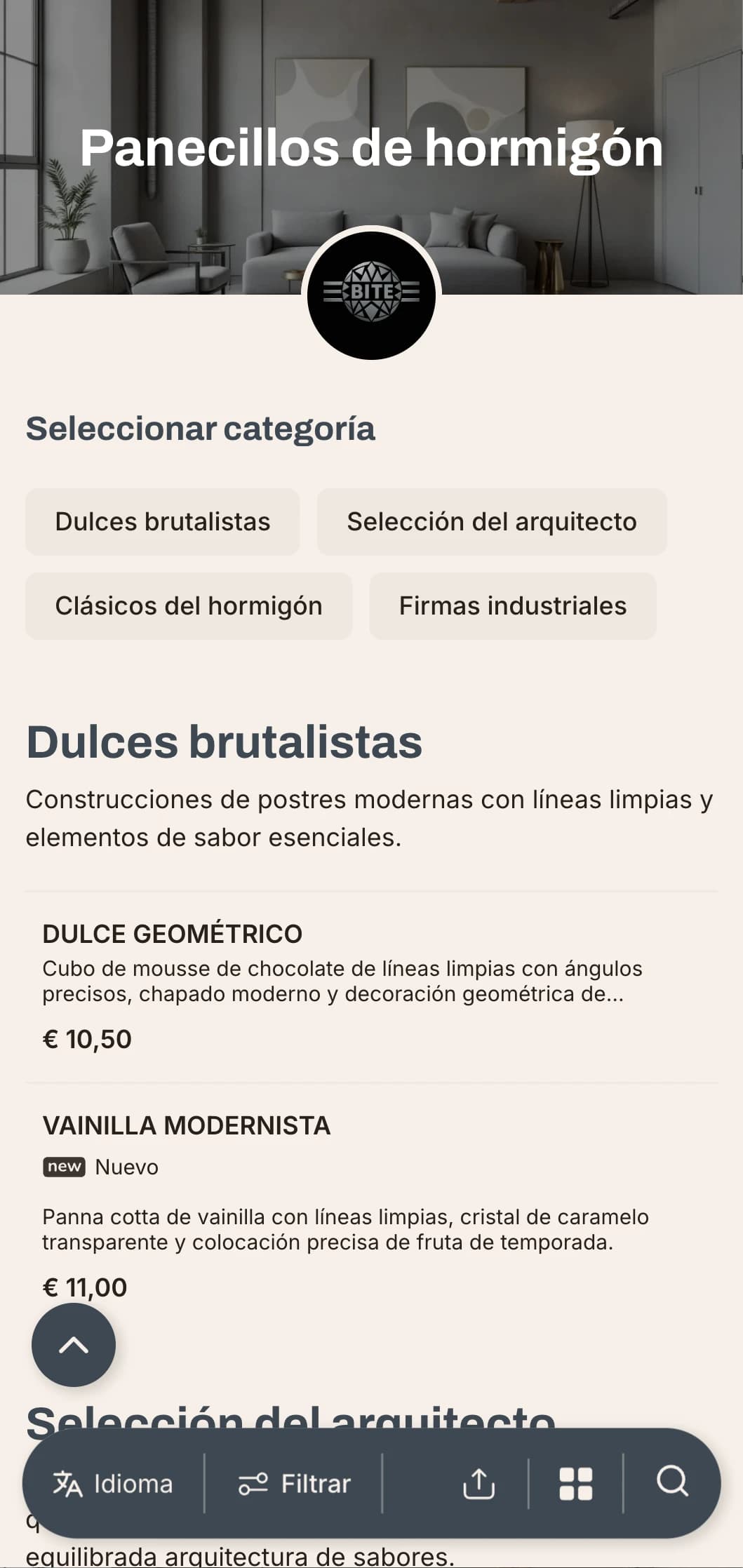 Concepto de hamburguesa industrial-minimalista con texturas de hormigón y elegantes acabados metálicos para el urbanita moderno.