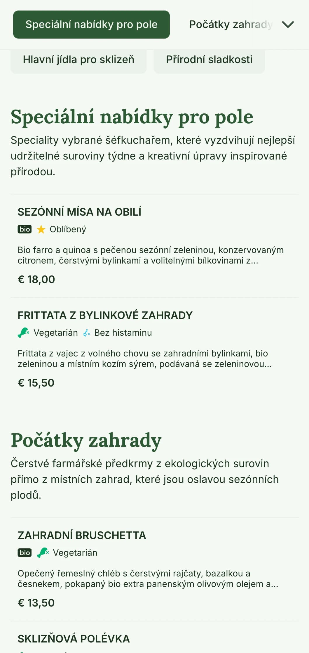 Svěží, přírodou inspirované polední menu s důrazem na sezónní suroviny a nabídku z farem, ideální pro kavárny a restaurace se zaměřením na zdravá, ekologická polední jídla.