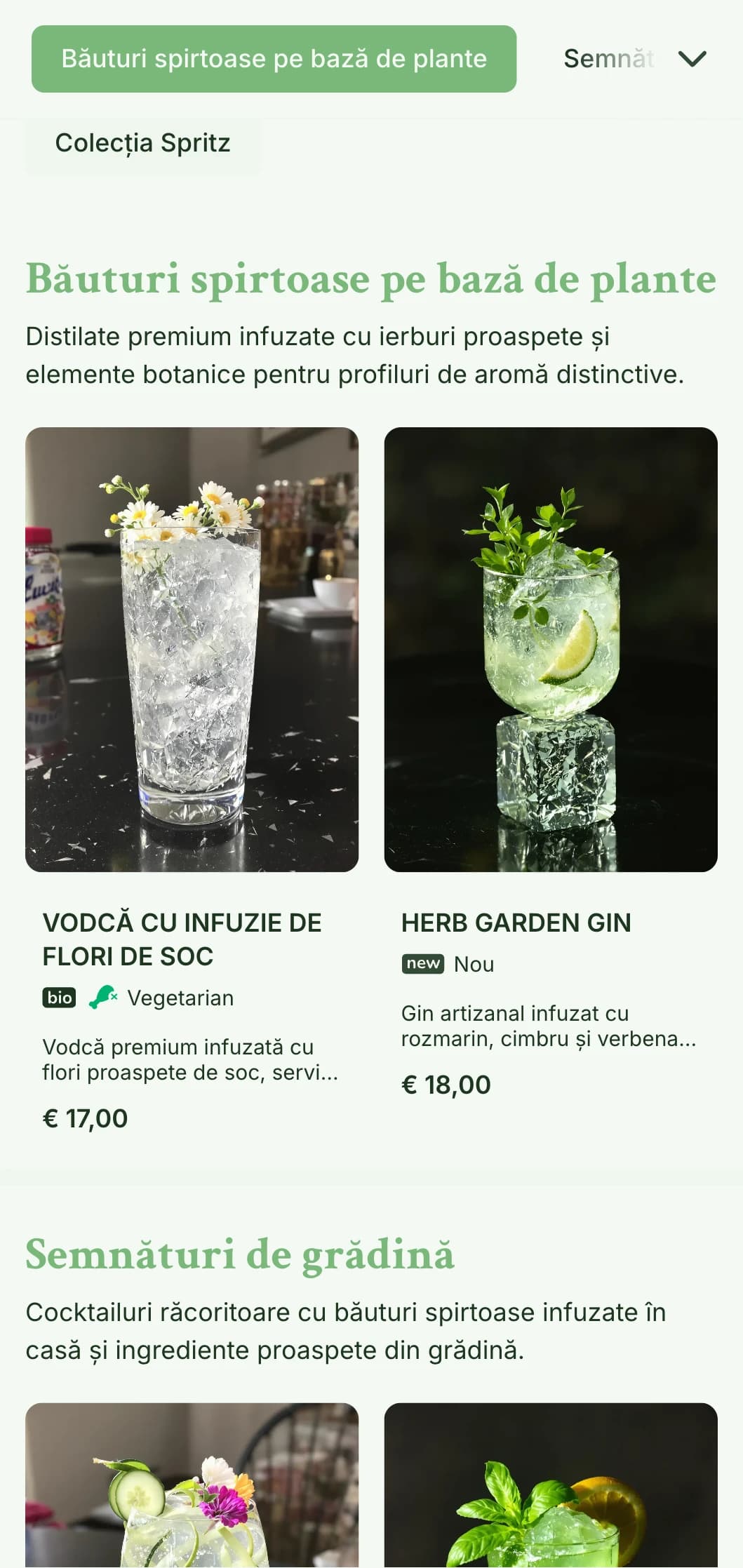 Un design proaspăt, inspirat din grădină, pentru baruri specializate în spritzeri și cocktailuri botanice proaspete, cu tipografie ușoară și aerisită.