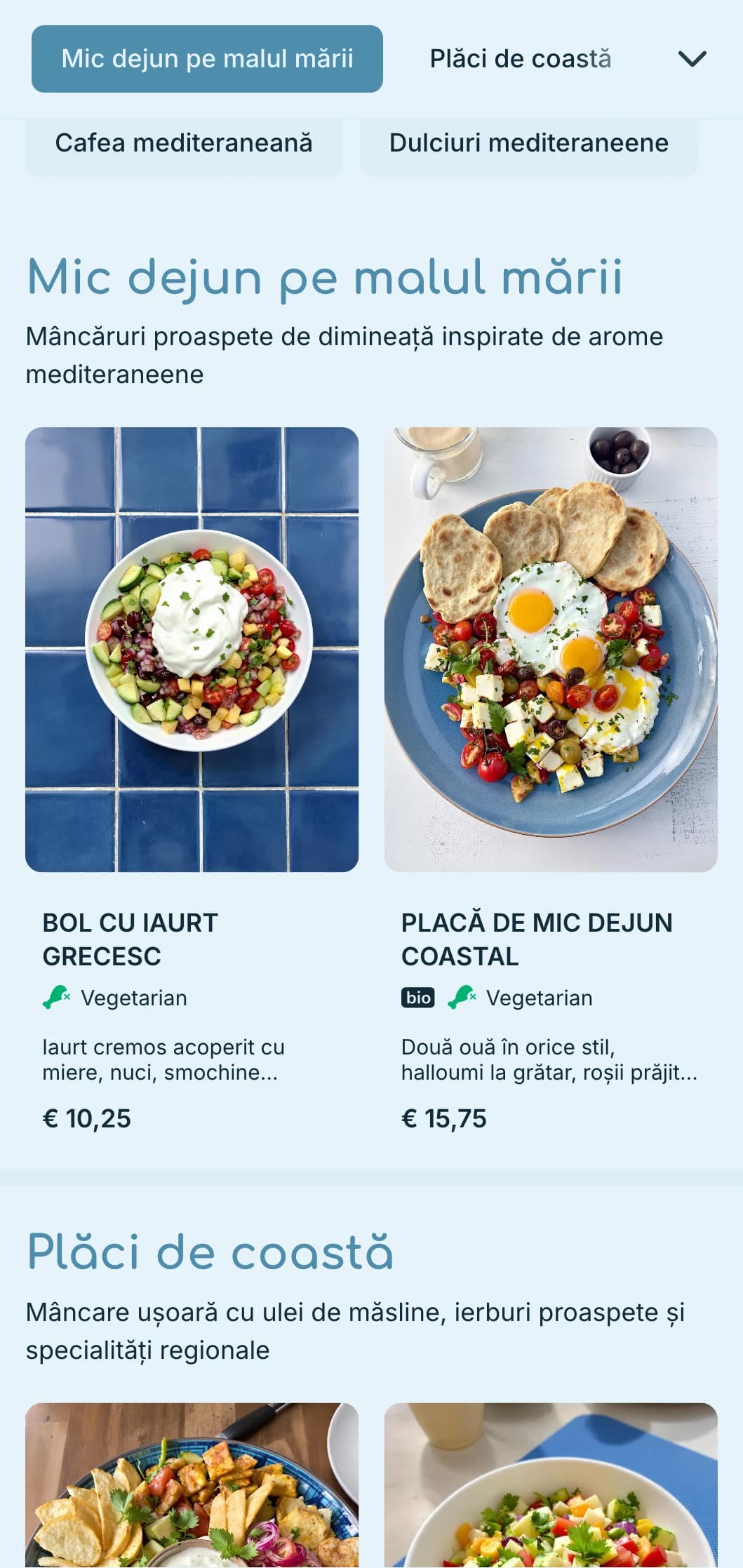 Paletă albastră răcoritoare inspirată de apele mediteraneene pentru cafenele și bistrouri de pe malul mării.