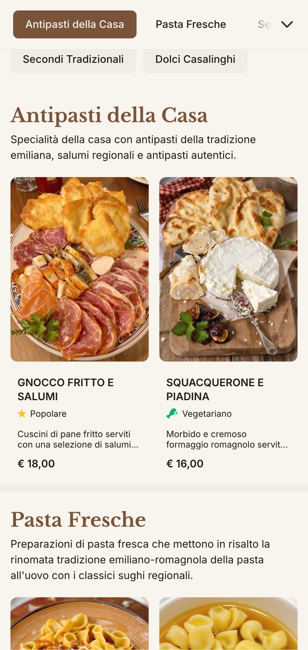 Un design caldo e tradizionale che celebra la rinomata tradizione pastaia dell'Emilia-Romagna.