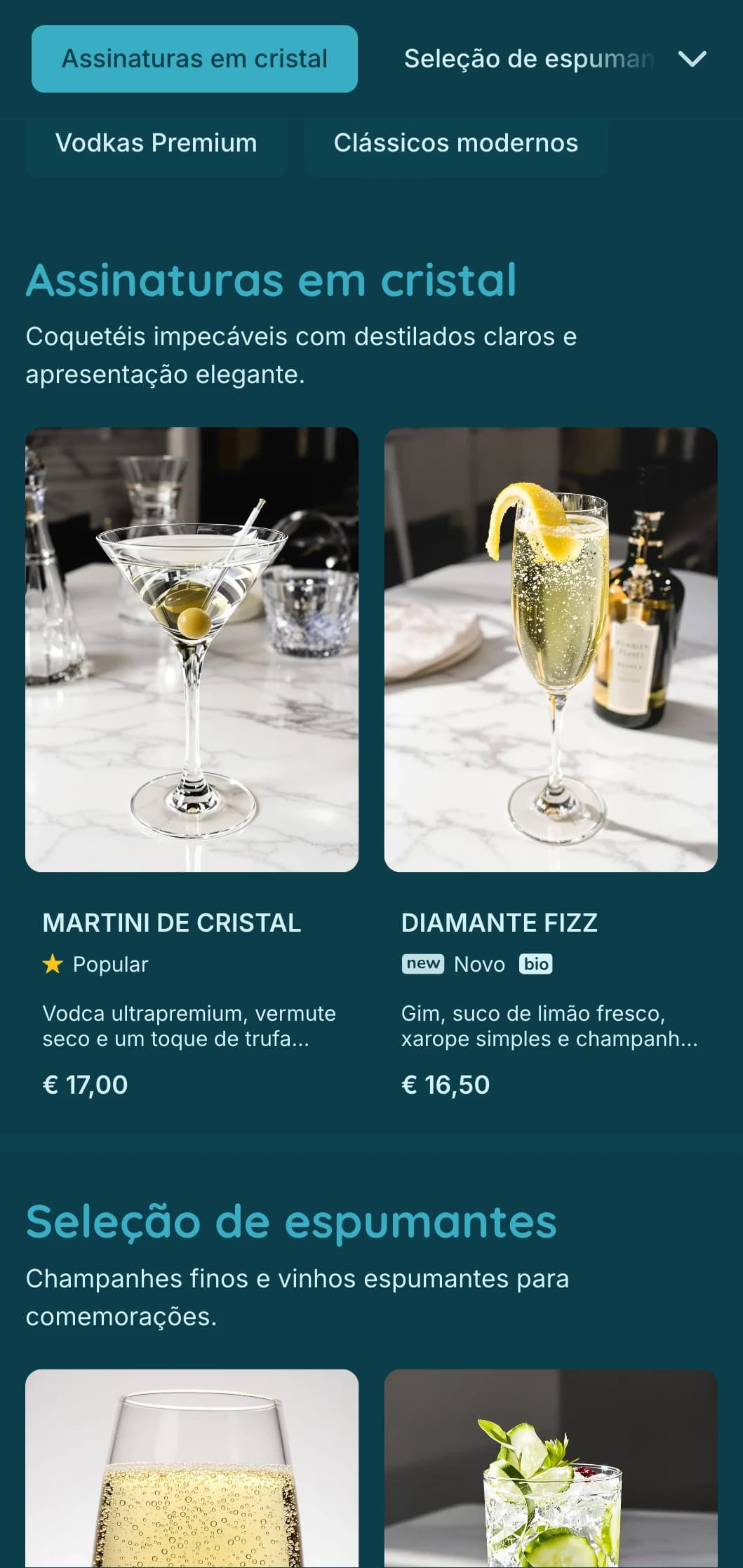 Design azul claro com elementos inspirados em pedras preciosas para bares de coquetéis contemporâneos.