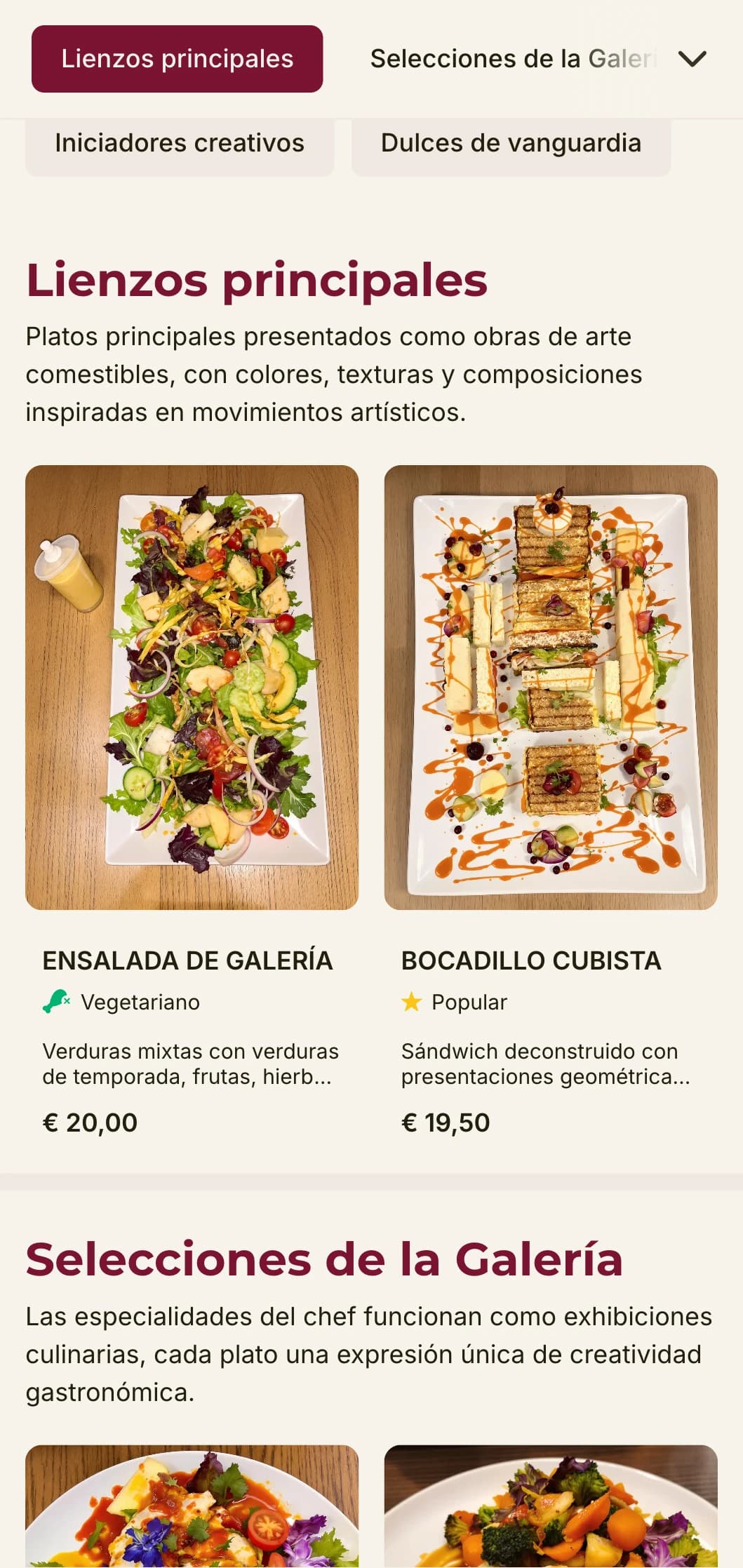 Creativo diseño de menú de almuerzo inspirado en el arte, con atrevidos acentos de color y expresivo diseño, ideal para restaurantes cercanos a galerías y distritos artísticos.
