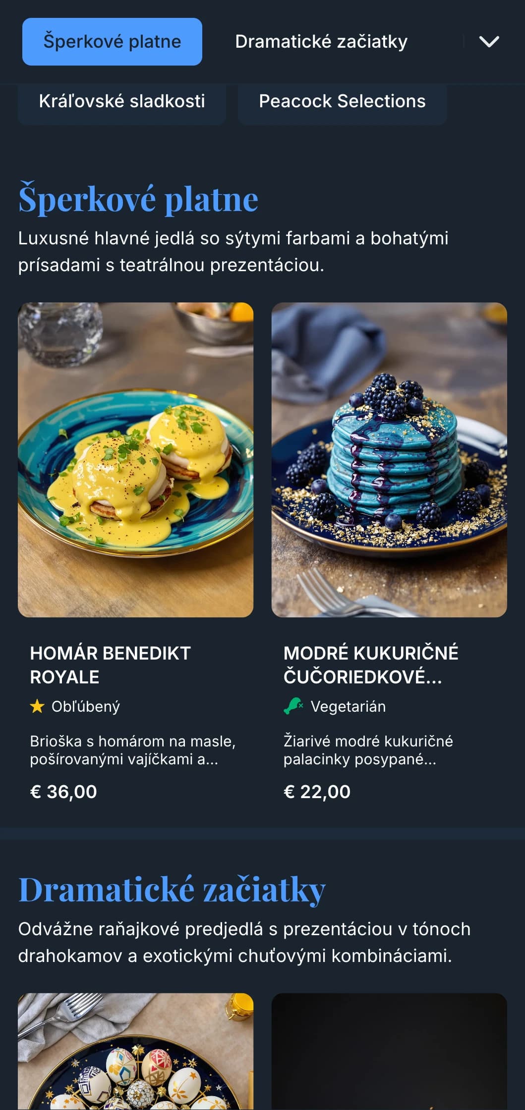 Bohatá šablóna na brunch s elegantnými detailmi v drahokamových tónoch, vhodná do luxusných kaviarní a na brunch pri špeciálnych príležitostiach.