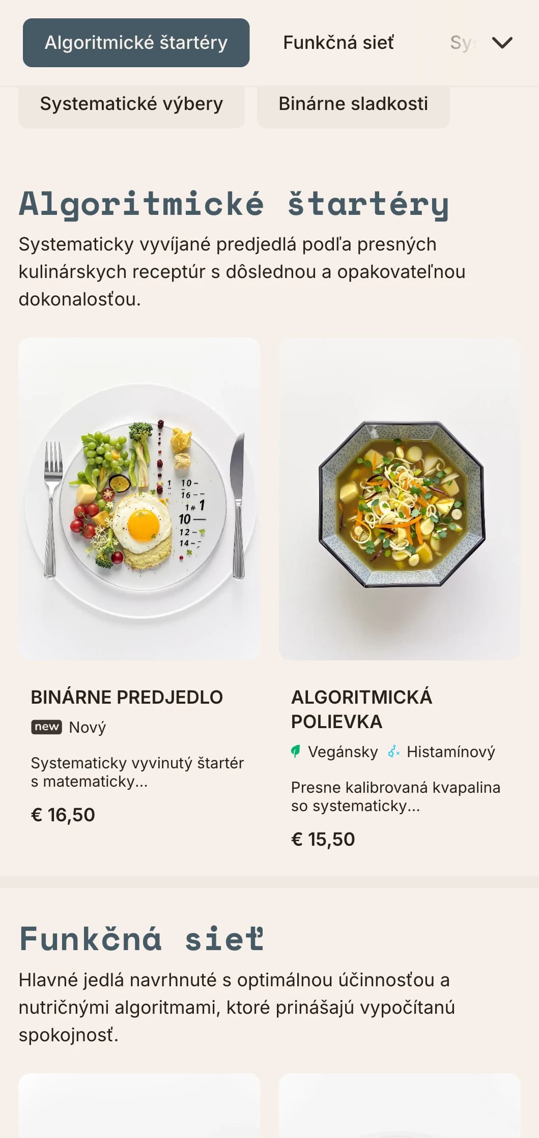 Technický, funkčne zameraný dizajn obedového menu s matematickými prvkami a systematickým rozvrhnutím, ideálny pre reštaurácie orientované na presnosť a koncepčné stravovacie zariadenia.