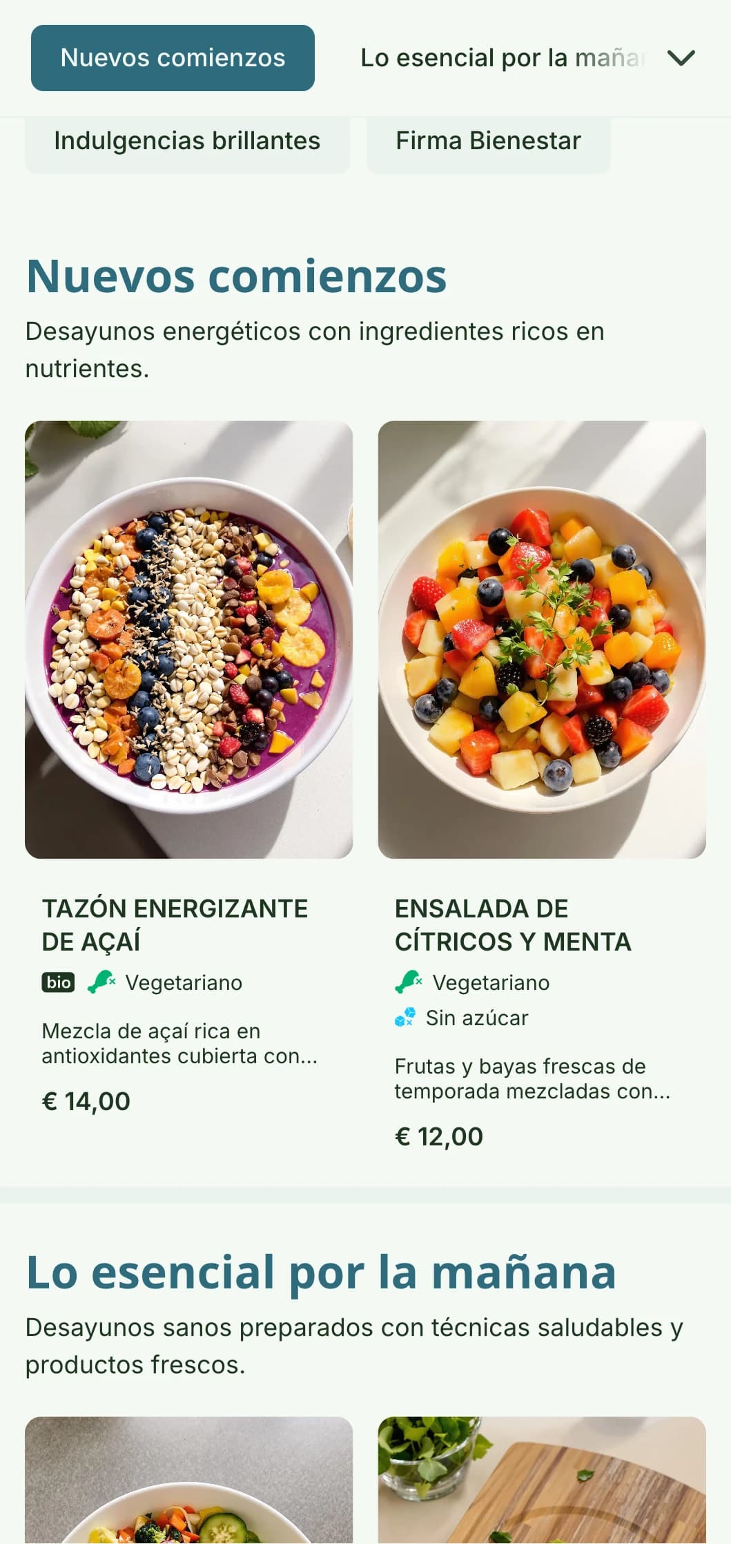 Brillante y refrescante menú de desayuno centrado en ingredientes sanos y vibrantes para dar energía a tu rutina matutina.