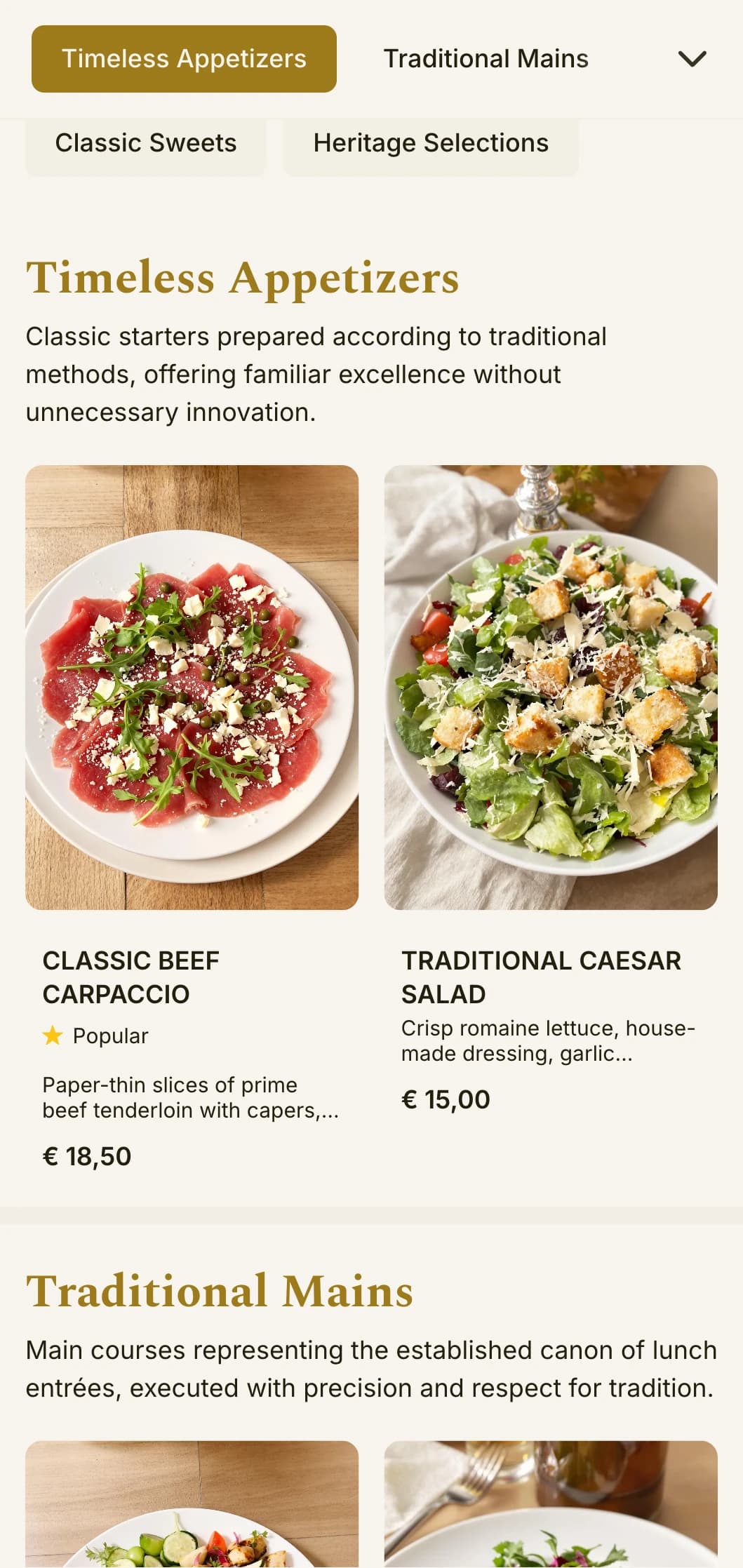 Timeless, elegant lunch menu design with balanced typography and refined spacing, suited for traditional restaurants with established reputations.
