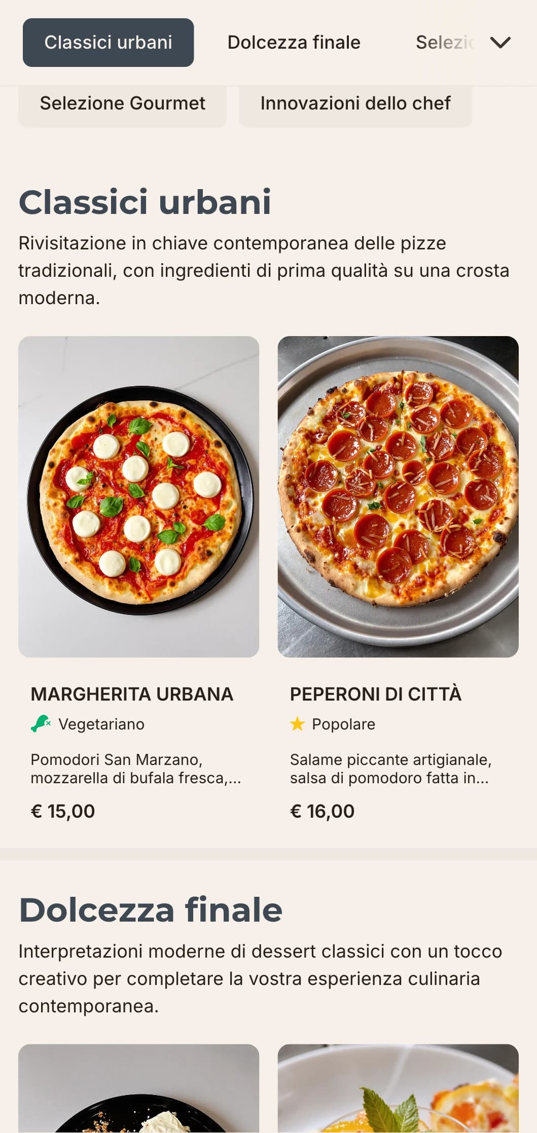 Design contemporaneo del menu pizza con linee pulite ed estetica minimalista, ideale per le pizzerie urbane con un approccio elegante.