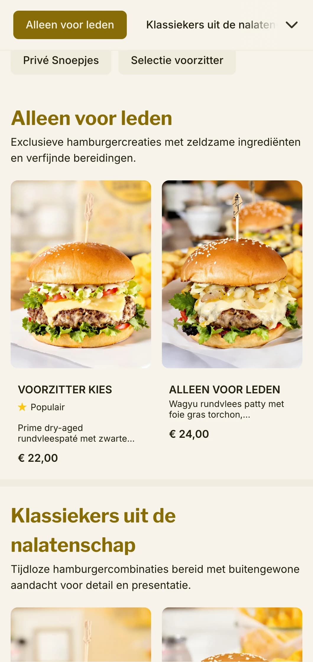 Op een privéclub geïnspireerde eersteklas hamburgerervaring met exclusieve sfeer en verfijnde service.