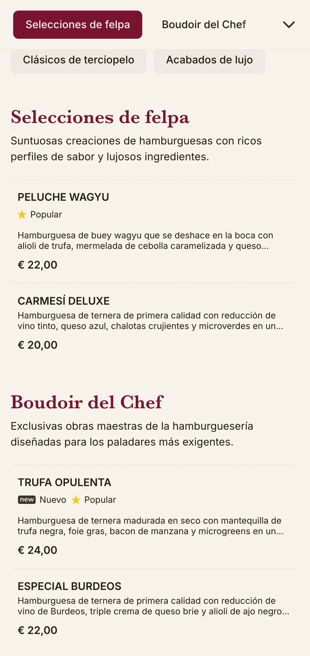 Lujosa hamburguesería de lujo con ricas texturas y opulenta presentación.