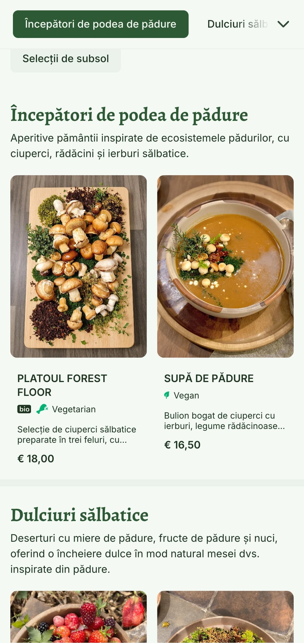 Design de meniu de prânz mistic, inspirat din pădure, cu elemente de pădure și texturi naturale, ideal pentru restaurante în medii împădurite sau cu teme legate de pădure.