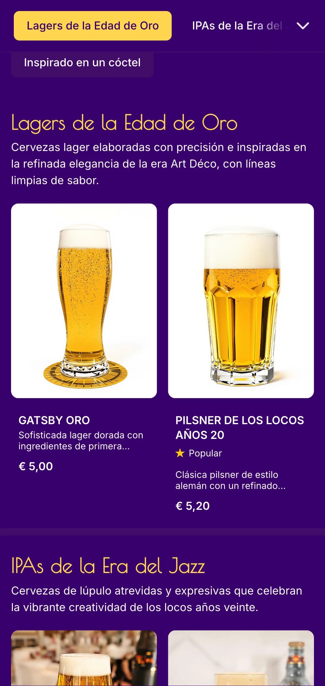 Diseño elegante y geométrico de inspiración Art Déco con tonos lujosos y motivos simétricos, perfecto para establecimientos de cerveza de lujo de temática vintage.