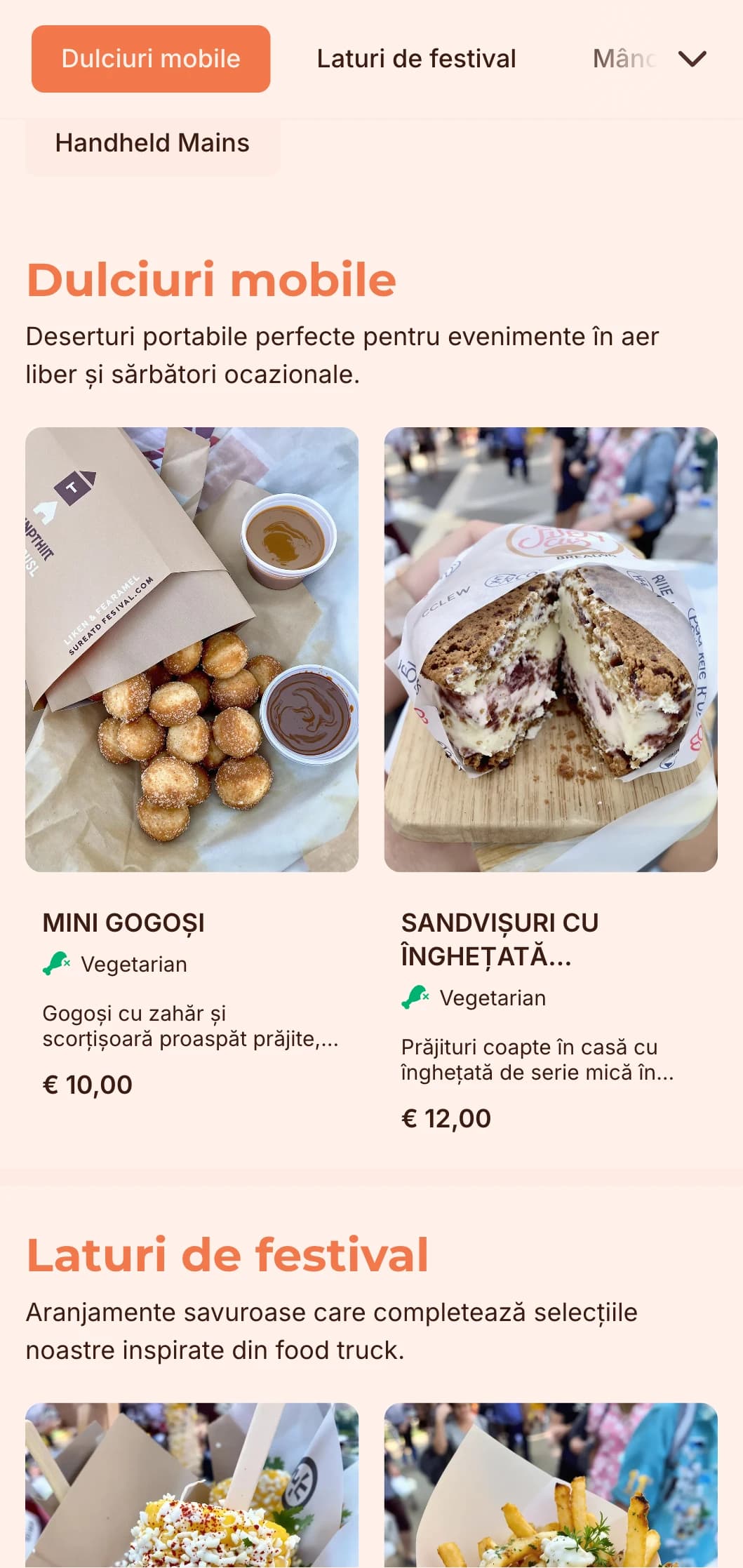 Catering amuzant, accesibil, inspirat de bucătăria food truck, cu preparate preferate la îndemână și prezentare casual pentru evenimente și festivaluri în aer liber.