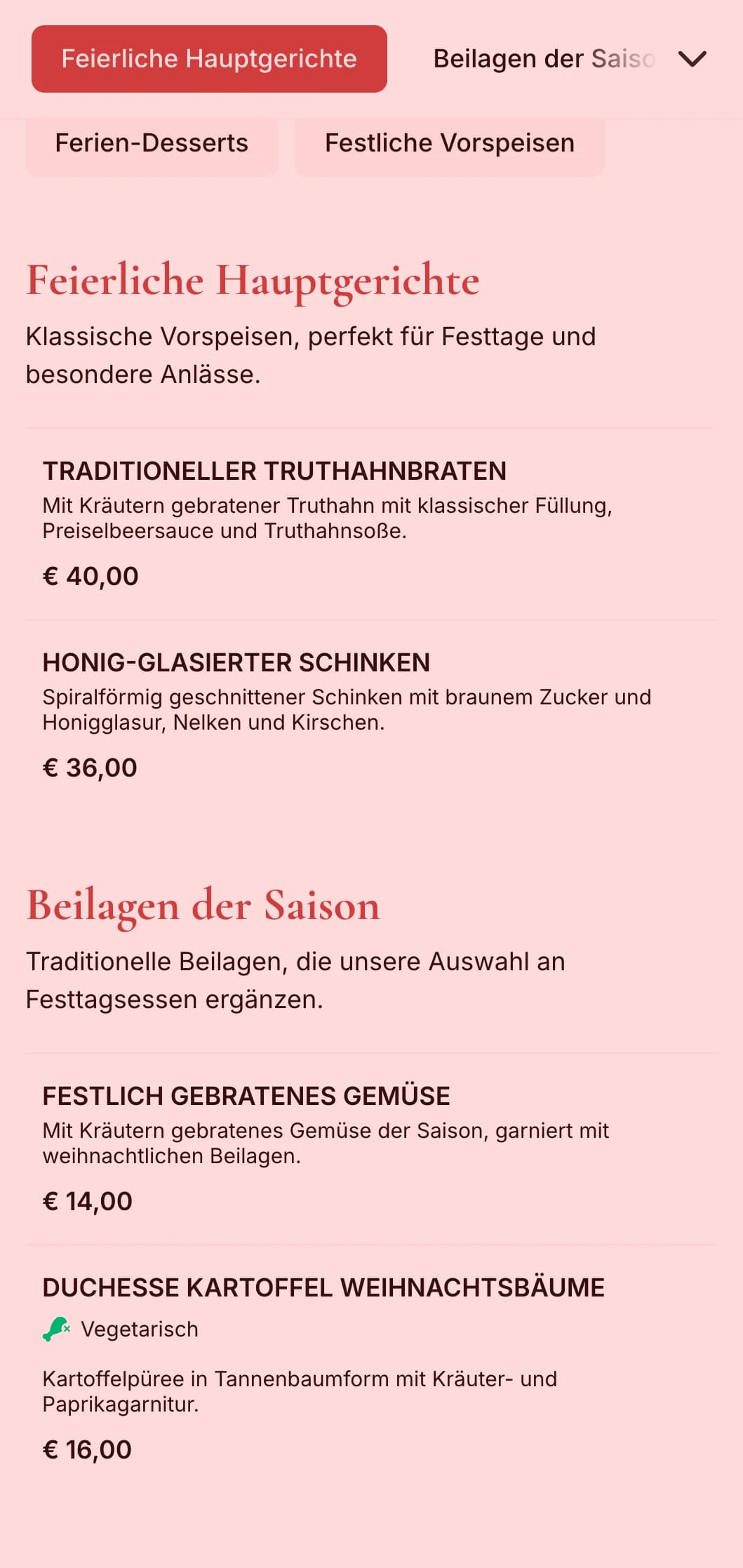 Traditionelles Festtags-Catering mit saisonalen Spezialitäten, festlicher Präsentation und feierlichen Elementen für winterliche Zusammenkünfte und besondere Anlässe.