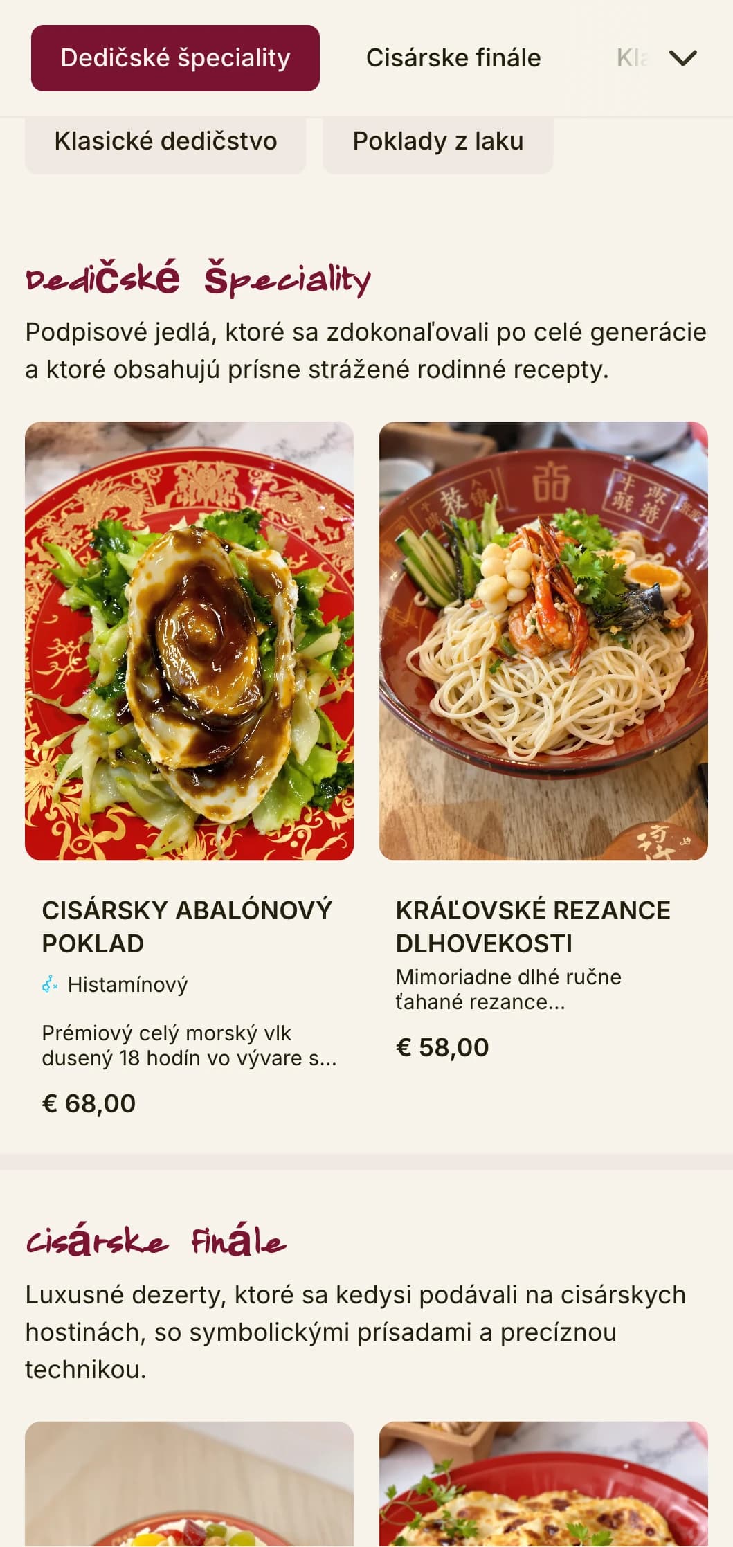 Luxusný dizajn čínskeho jedálneho lístka inšpirovaný tradičným lakovaným riadom so sýtymi farbami pre tradičnú kuchyňu a špeciálne príležitosti.