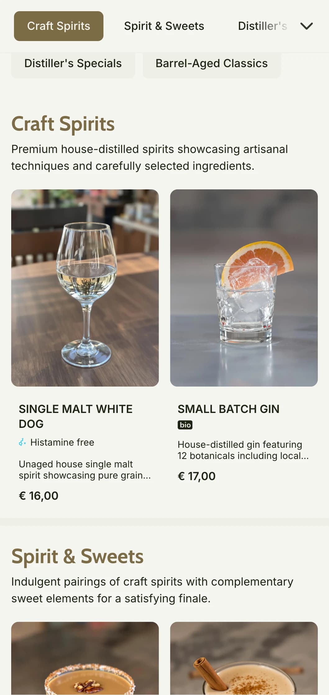 A rustic, artisanal design for craft distilleries and spirit-focused bars featuring warm earthy tones and textured elements.