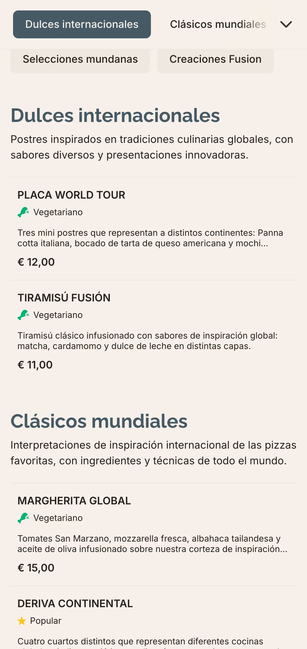 Carta de pizzas de fusión global con diseño contemporáneo para combinaciones de sabores innovadoras.