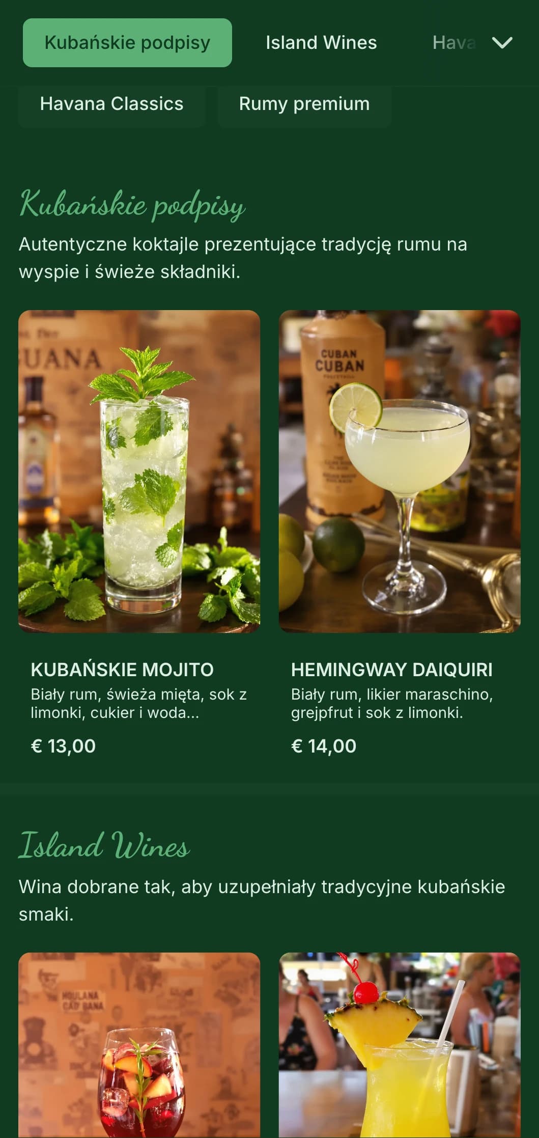 Tropikalna zieleń z elementami vintage dla barów rumowych inspirowanych Kubą.