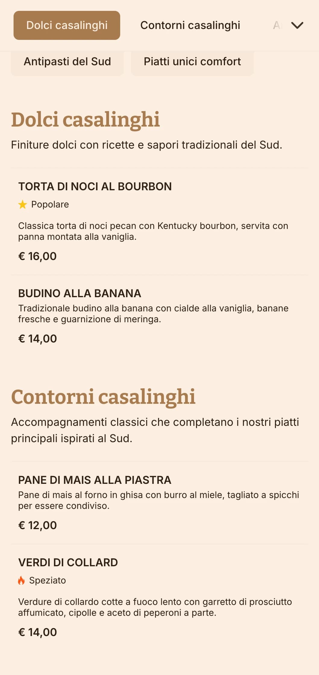 Un catering in stile sudista che si caratterizza per i classici del comfort, le porzioni generose e la presentazione in stile casalingo per le riunioni di famiglia e gli incontri informali.