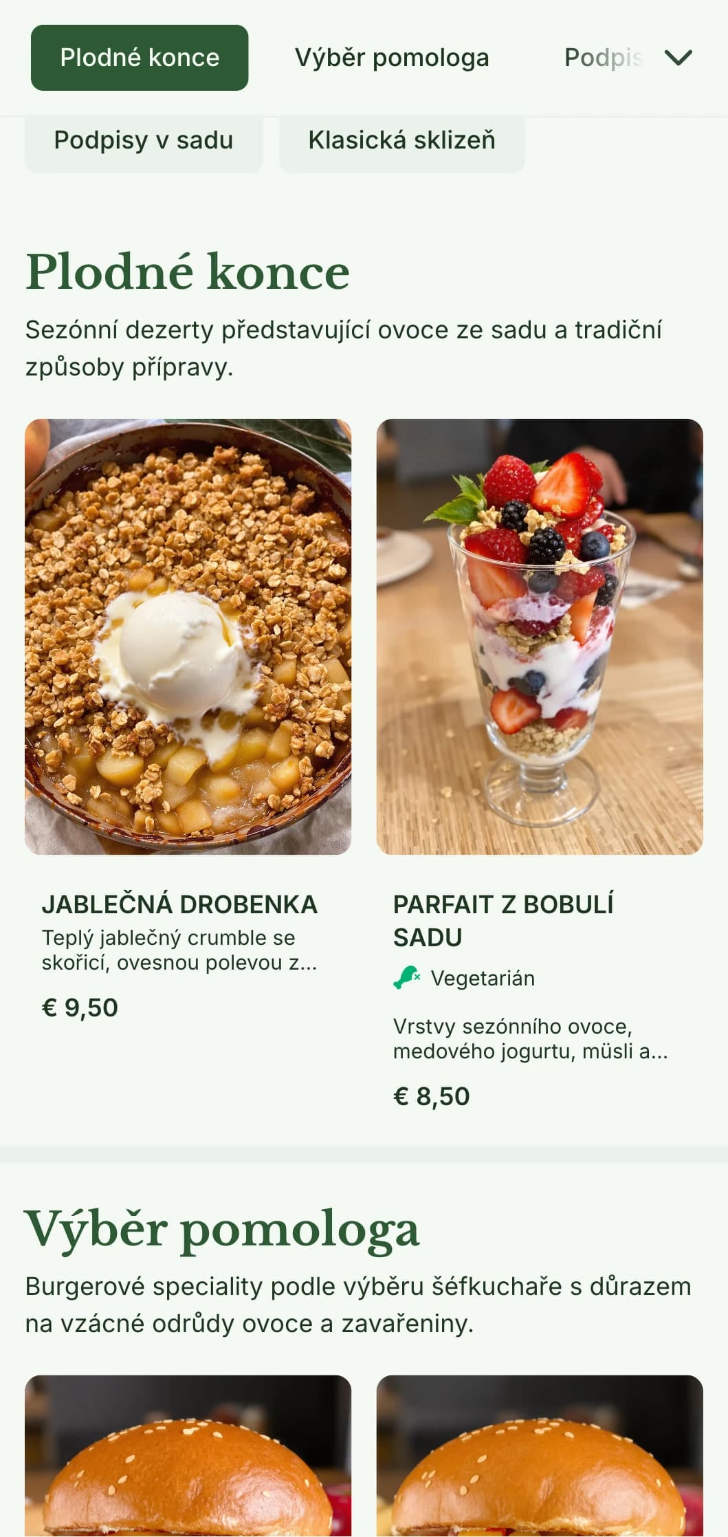 Burgerová restaurace inspirovaná ovocným sadem se sezónními produkty a ciderem.