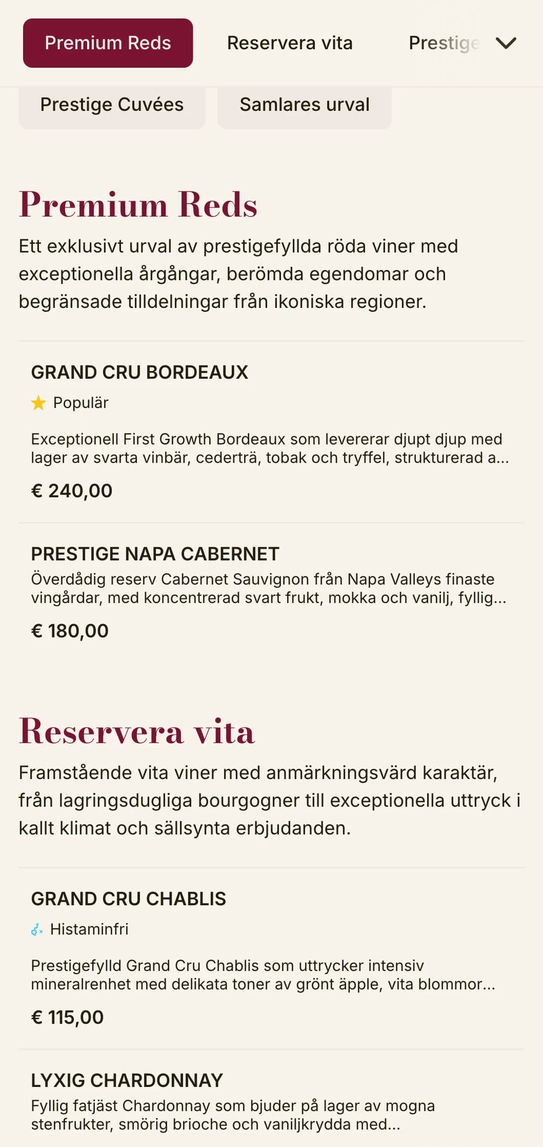 Dramatiskt lyxig mall för vinlista med rika vinröda accenter och sofistikerad typografi, perfekt för premiumstekhus och vinkällare.
