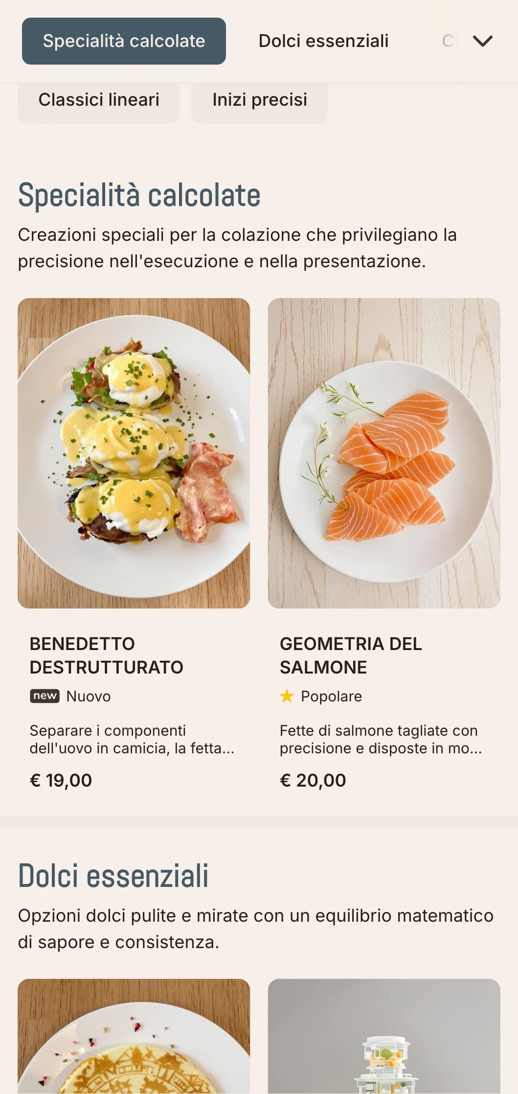 Opzioni per la colazione pulite e precise, con una presentazione minimalista e sapori accuratamente bilanciati.