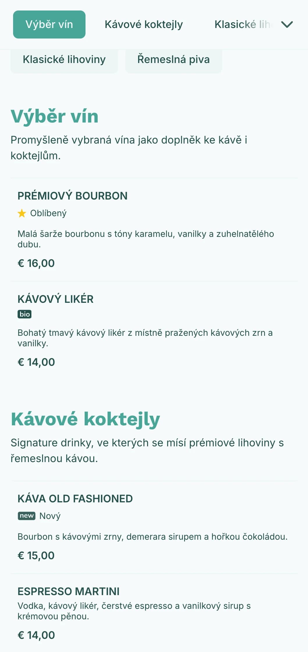 Svěží teal design pro hybridní kavárny a koktejlové podniky.