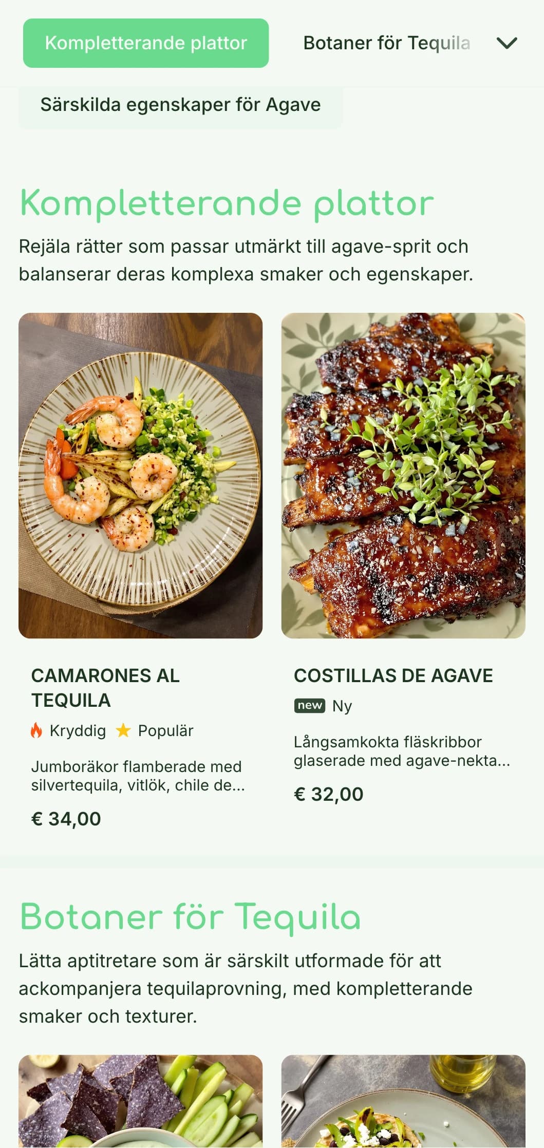 Fräsch och sofistikerad tequila barmeny med ljusgröna agave-accenter, botaniska element och premium spritflygningar med tillhörande bitar.