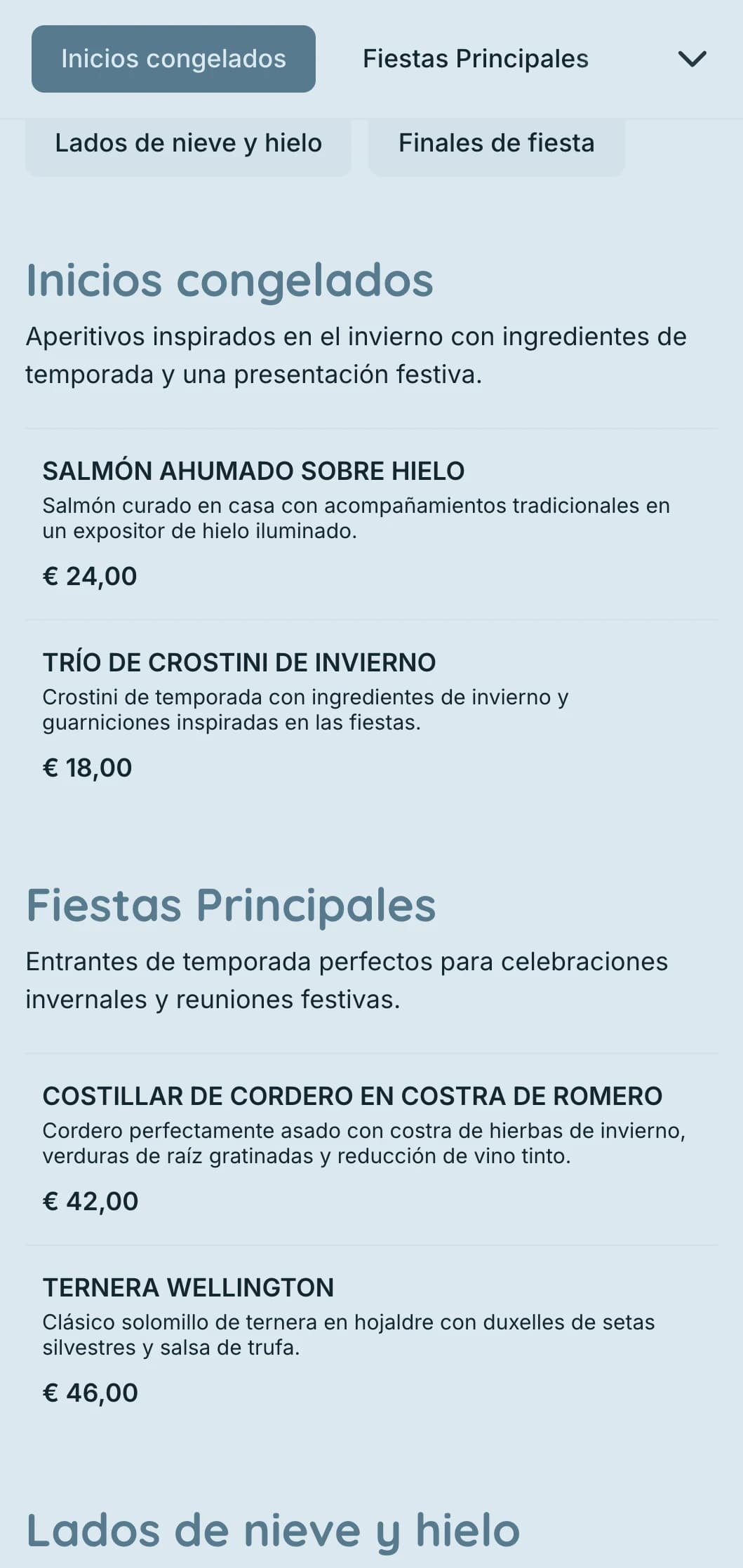 Mágico catering de temática invernal con ingredientes de temporada, presentación espectacular y elementos acogedores para fiestas y eventos de invierno.