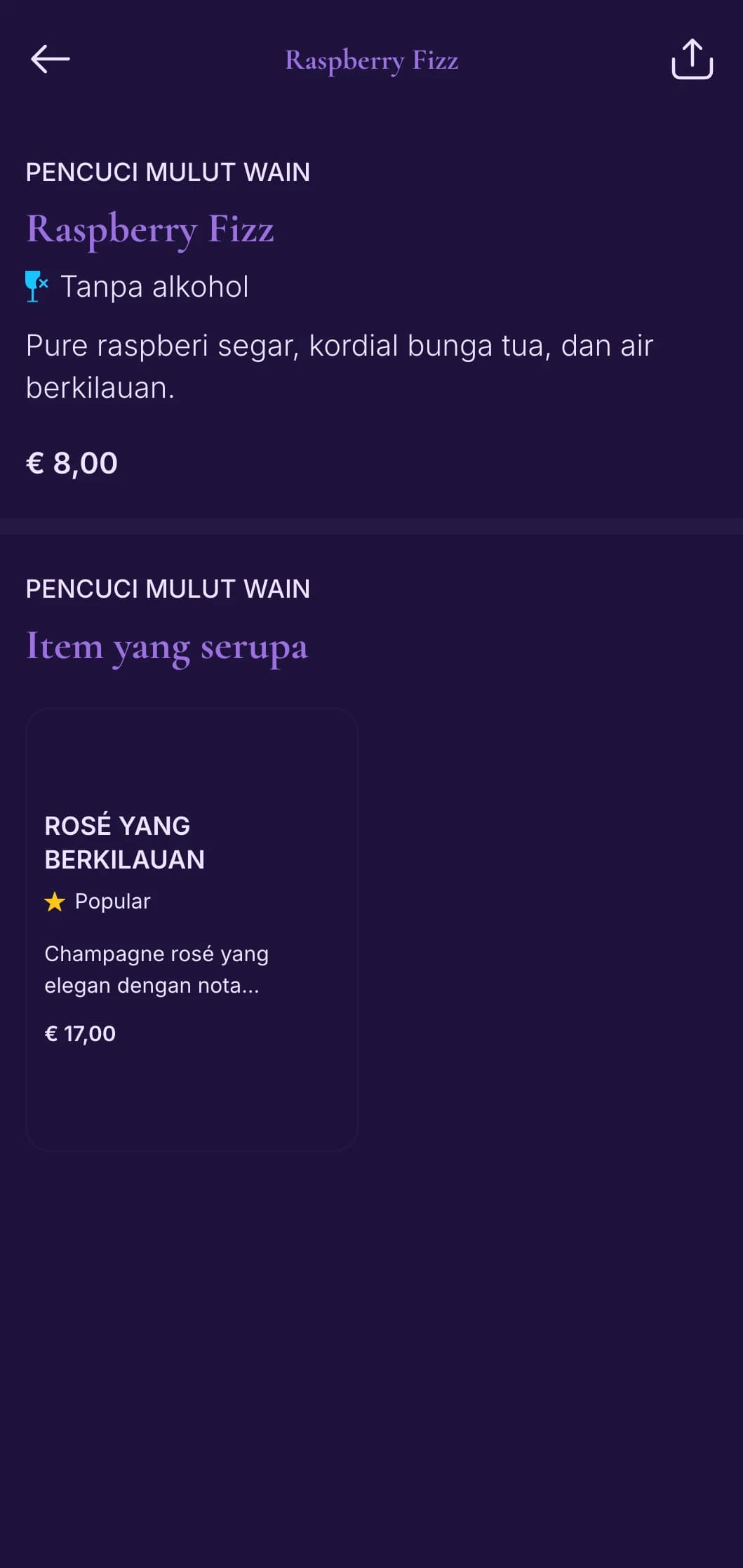 Reka bentuk ungu lembut dengan unsur berbintang untuk bar atas bumbung dan tempat romantis.