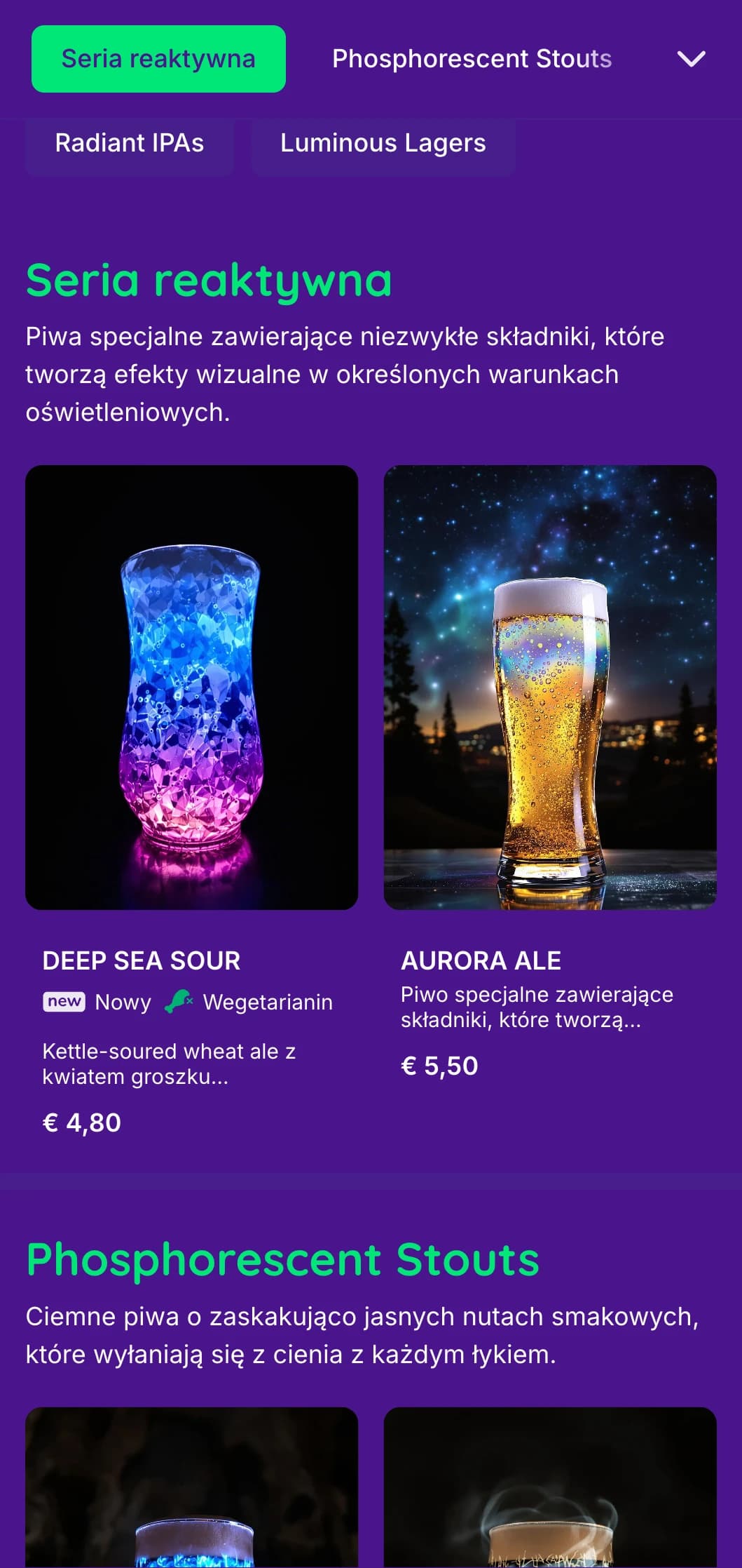 Eteryczny i magiczny design ze świecącymi elementami i głębokim tłem, idealny do wyjątkowych doznań związanych z piwem specjalnym.