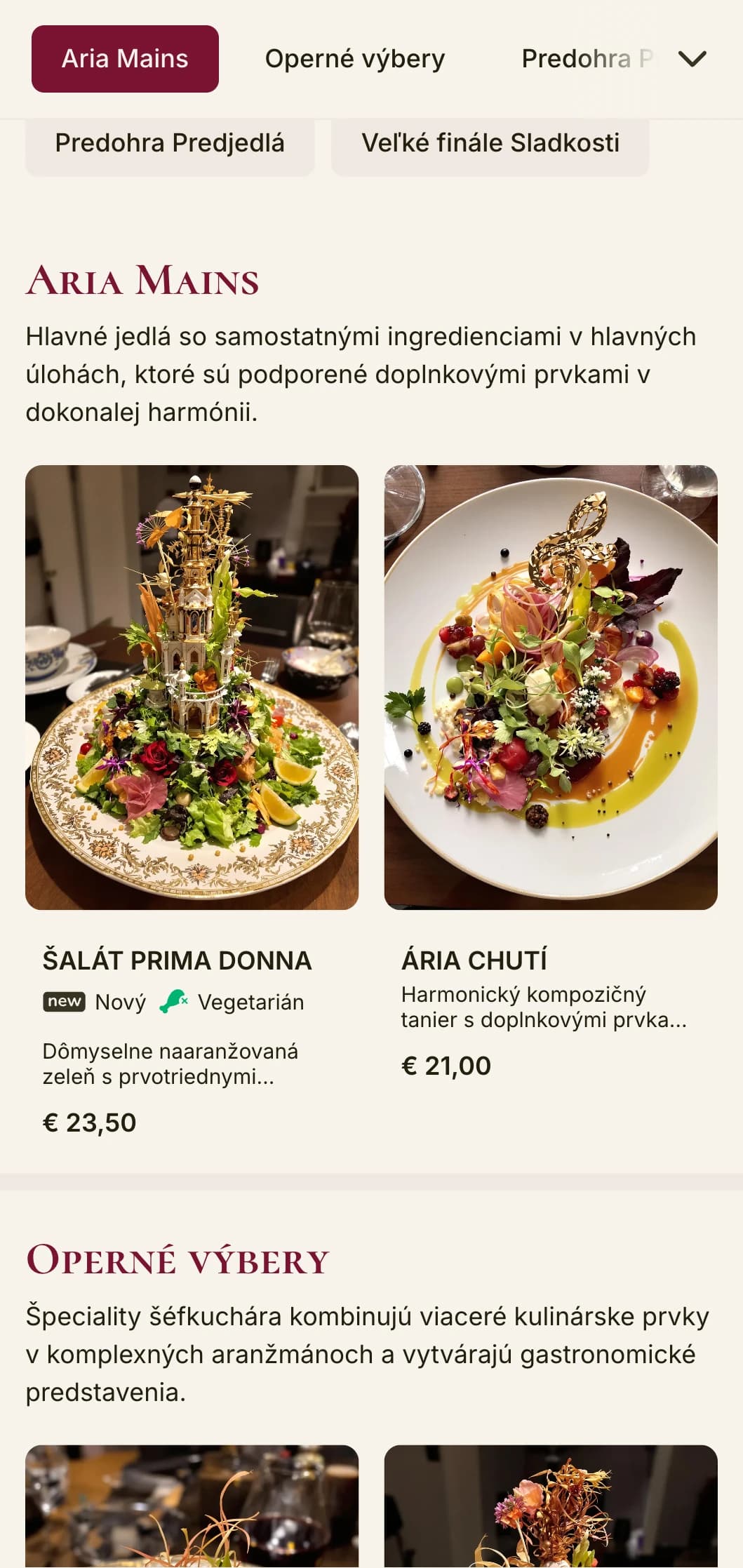 Veľkolepý, hudbou inšpirovaný dizajn obedového menu s opernými prvkami a dramatickým usporiadaním, vhodný pre reštaurácie v blízkosti operných domov alebo s hudobnou tematikou.