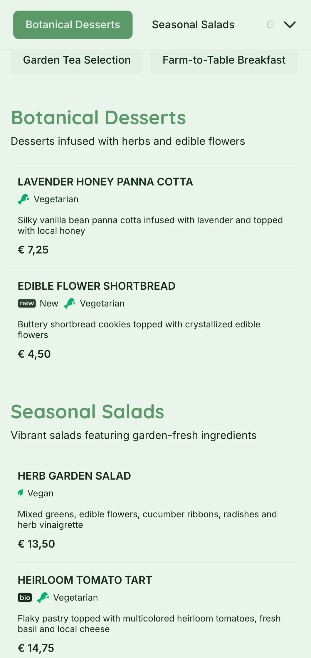Vibrant green design with botanical elements for garden cafes and organic eateries.