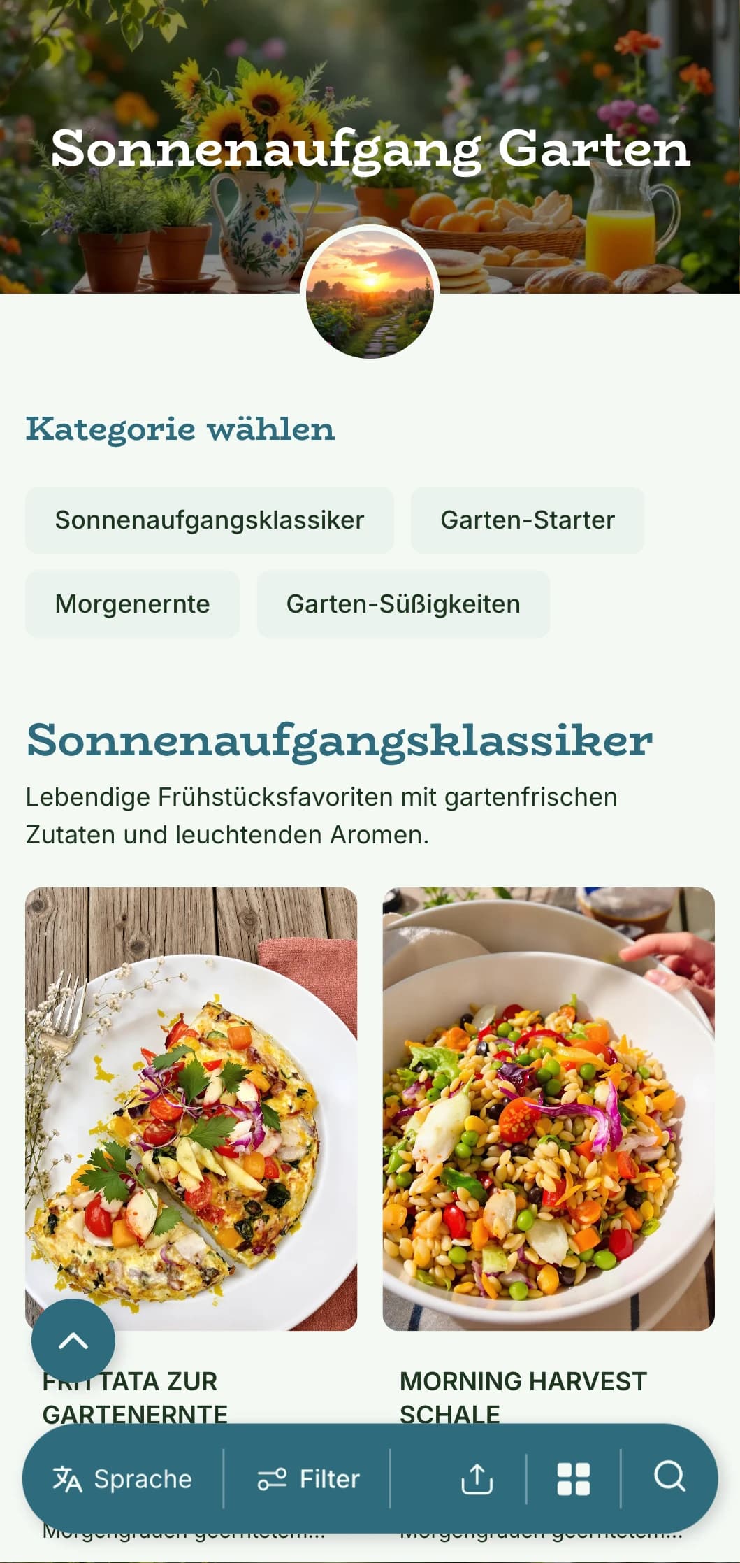 Frische, vom Garten inspirierte Frühstückskost mit biologischen Zutaten und lebendigen Präsentationen mit natürlichen Elementen.