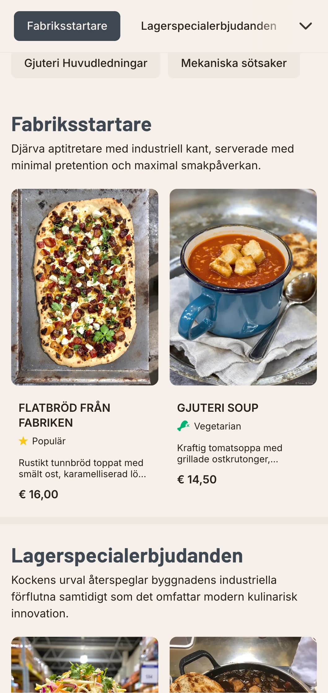 Rå, urban lunchmenydesign med industriell estetik och djärv typografi, lämplig för ombyggda lagerrestauranger och urbant eleganta matställen.
