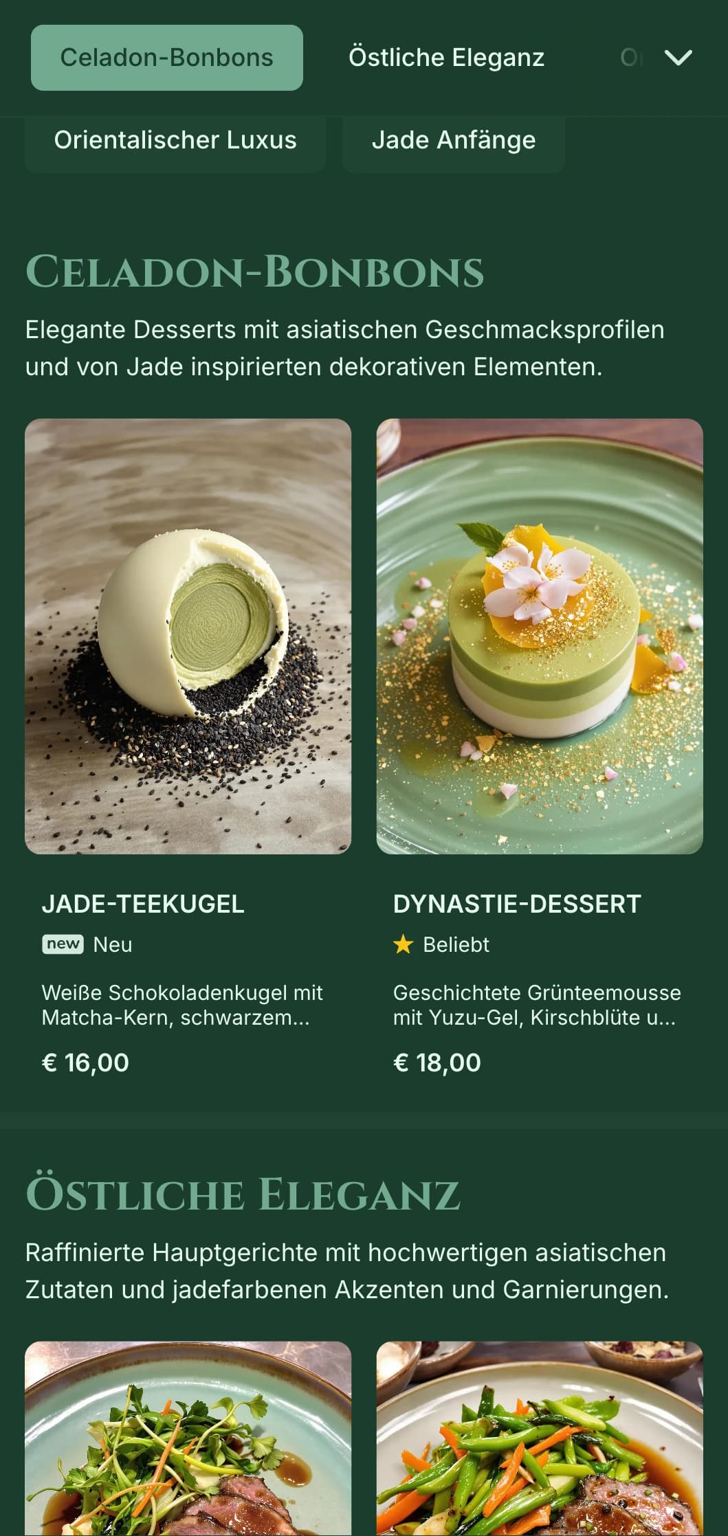Anspruchsvolles, asiatisch inspiriertes Konzept mit jadegrünen Tönen und raffinierten orientalischen Elementen.