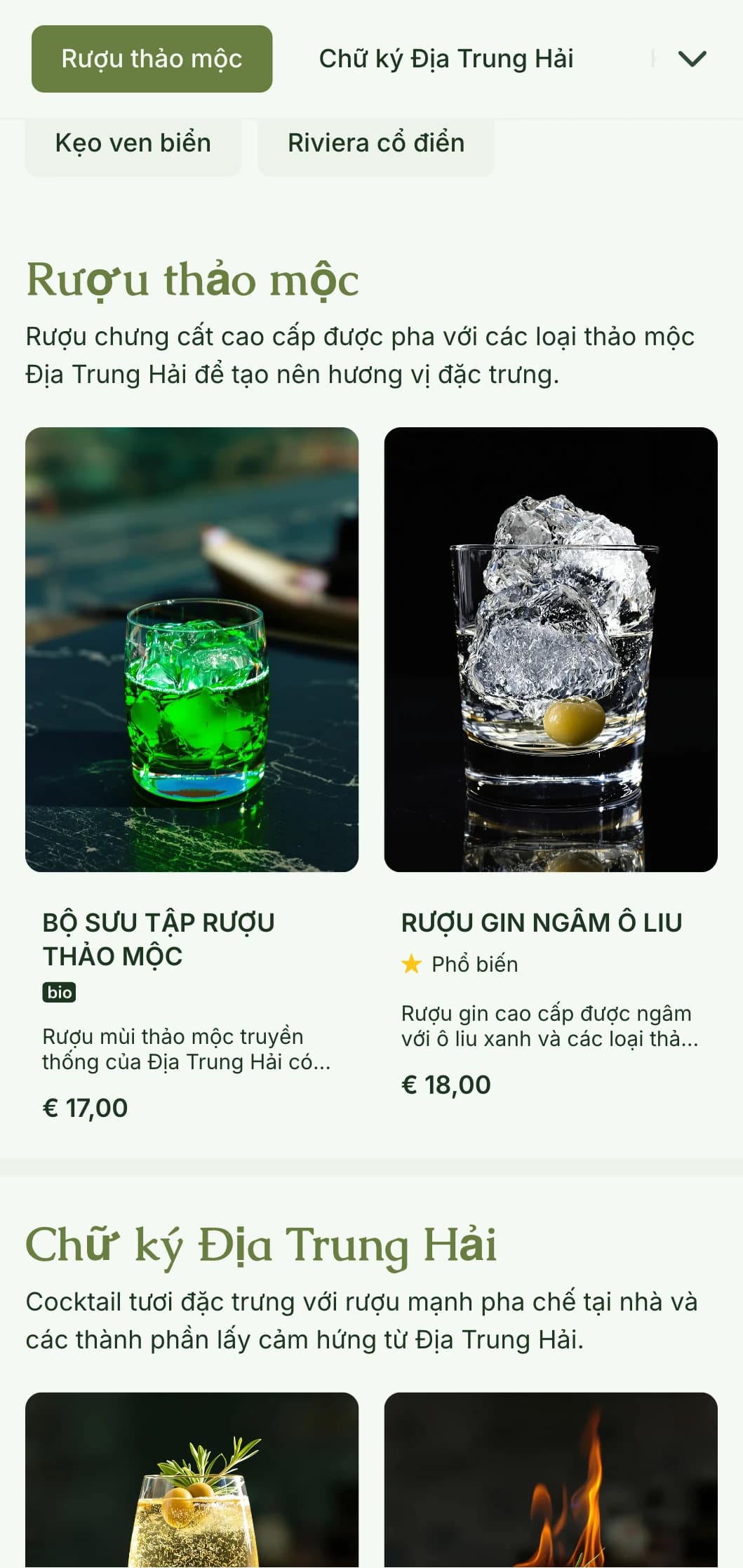 Thiết kế lấy cảm hứng từ Địa Trung Hải dành cho các quán bar chuyên về rượu mùi thảo mộc và cocktail thực vật với tông màu xanh ô liu.