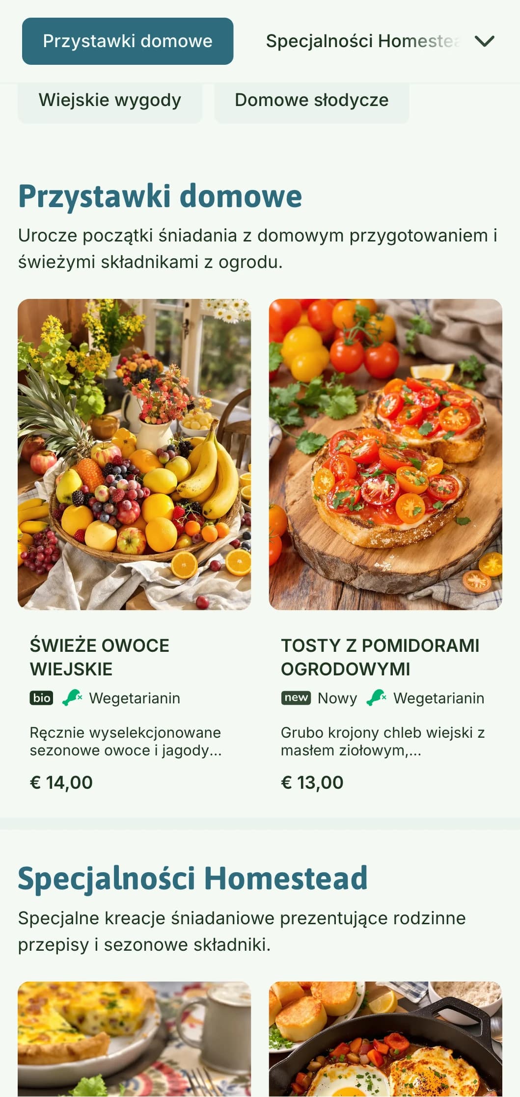 Poranny posiłek w domowym stylu ze świeżymi wiejskimi składnikami i uroczą prezentacją zapewnia przytulne śniadanie.