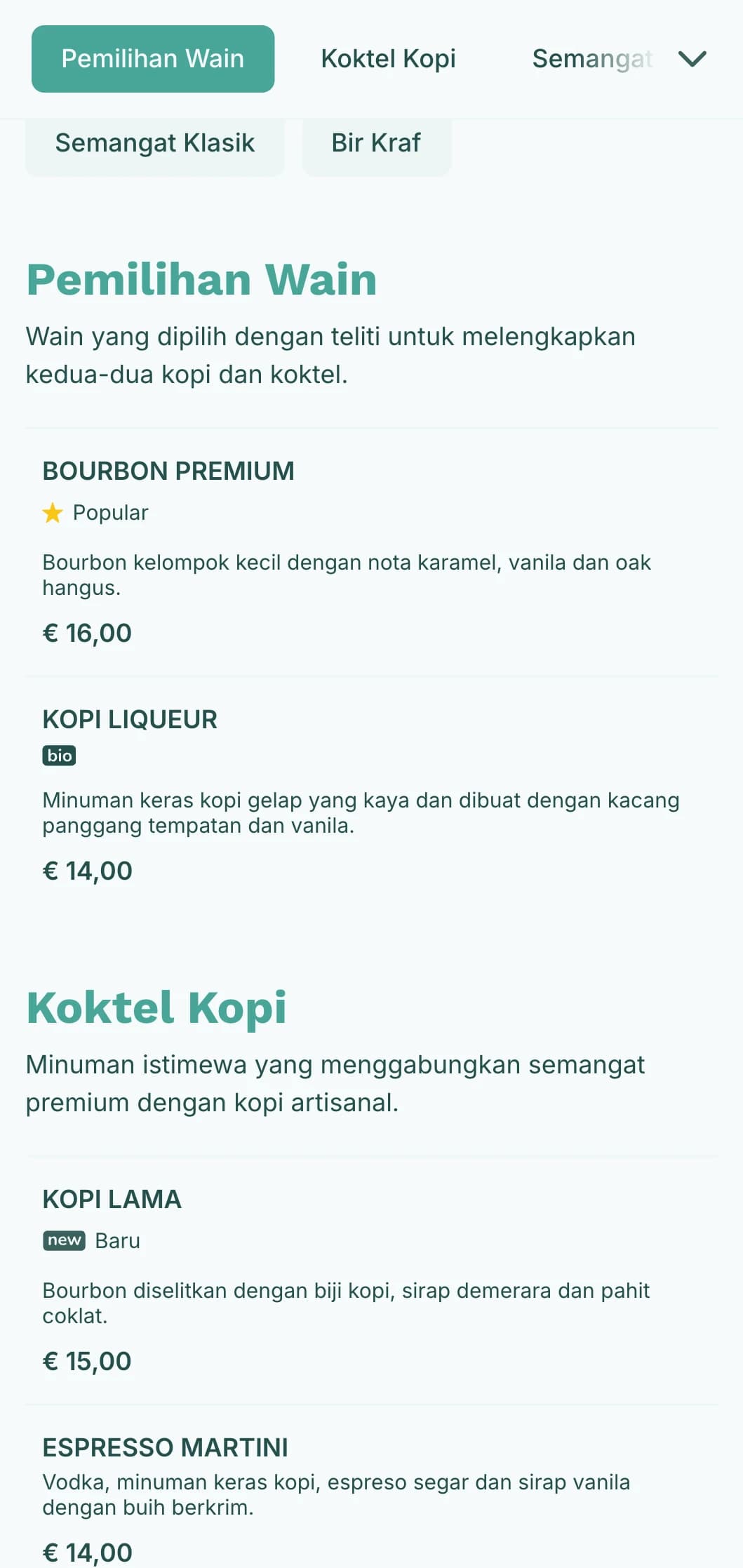 Reka bentuk teal segar untuk pertubuhan kopi hibrid dan koktel.