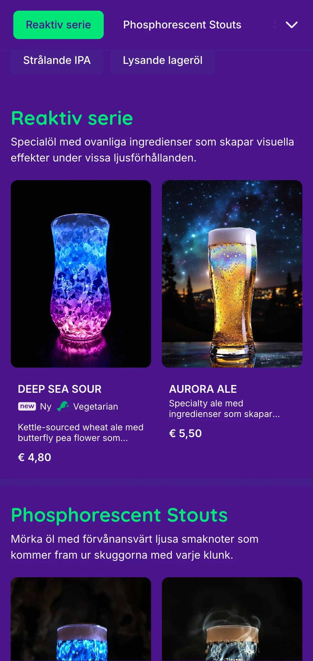 Eterisk och magisk design med glödande element och djupa bakgrunder, perfekt för unika specialölsupplevelser.