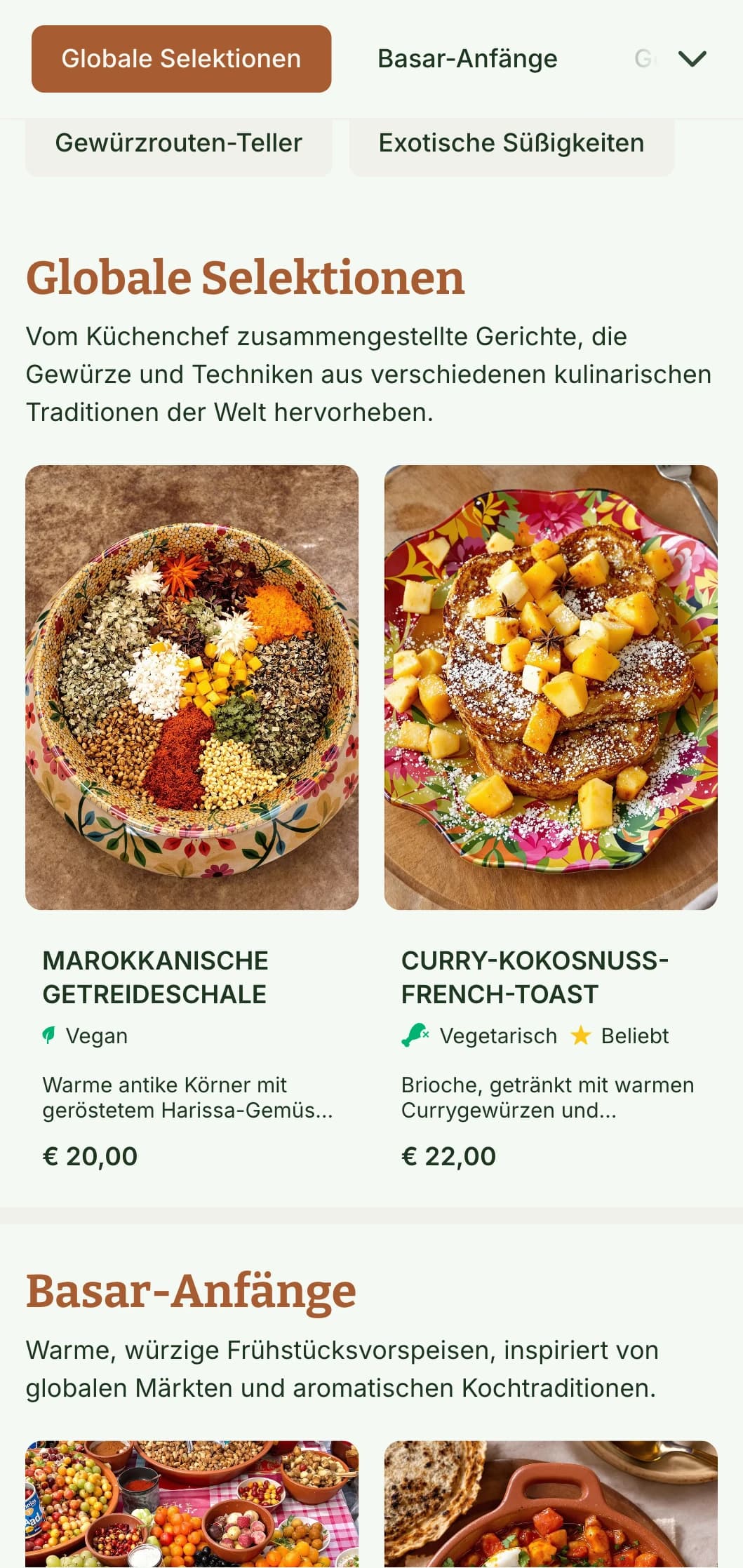 Warme, von Gewürzen inspirierte Brunch-Vorlage mit satten Farben, perfekt für Cafés mit globalen Frühstücksaromen und gewürzten Gerichten.