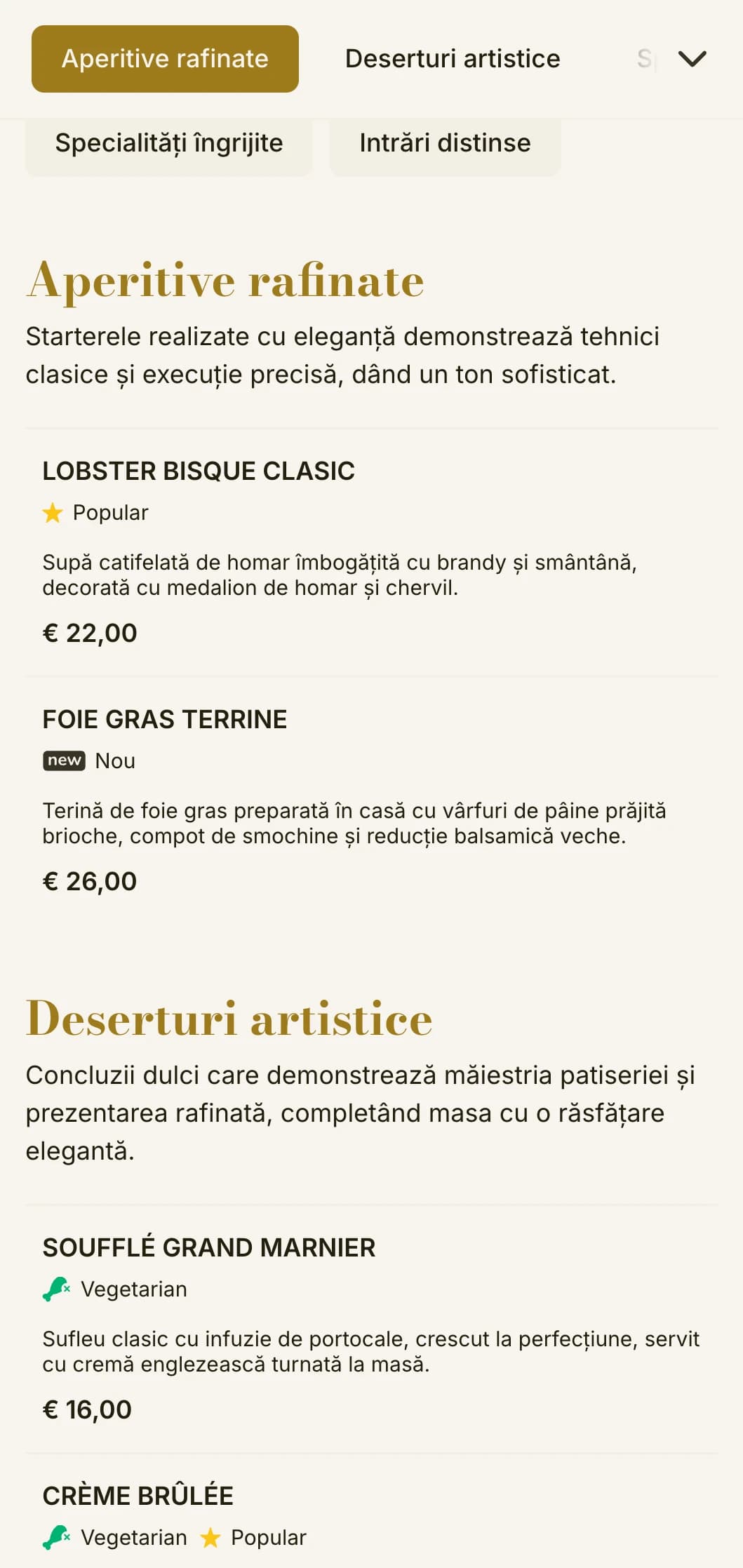 Design rafinat și sofisticat pentru meniul de prânz, cu tipografie delicată și proporții clasice, potrivit pentru restaurantele de lux și unitățile de servire a mesei de prânz.