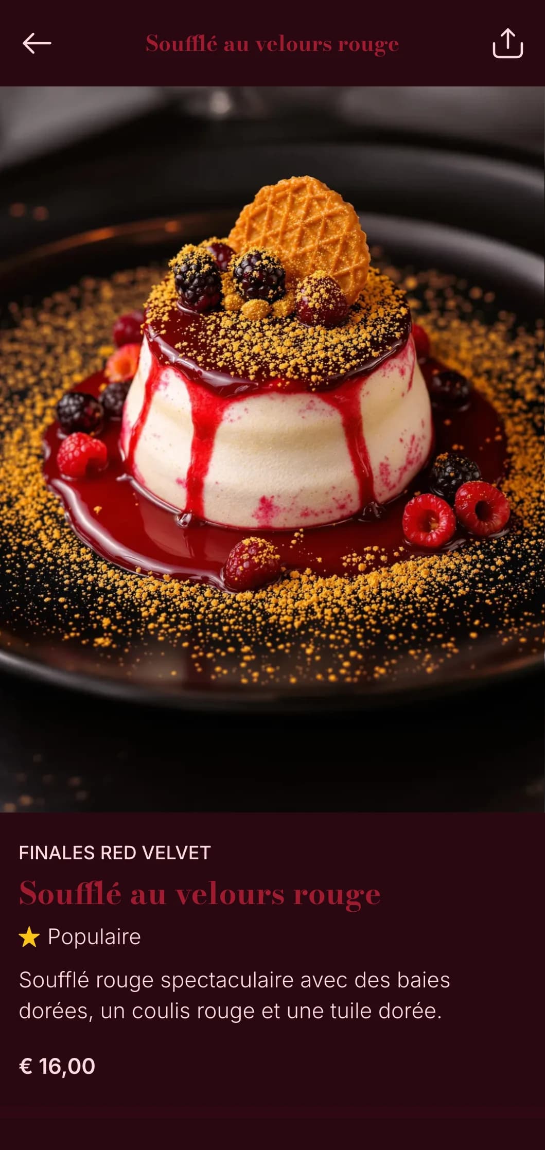 Un concept de restauration audacieux et dramatique avec des tons rouges profonds et des textures luxueuses pour une expérience culinaire théâtrale.