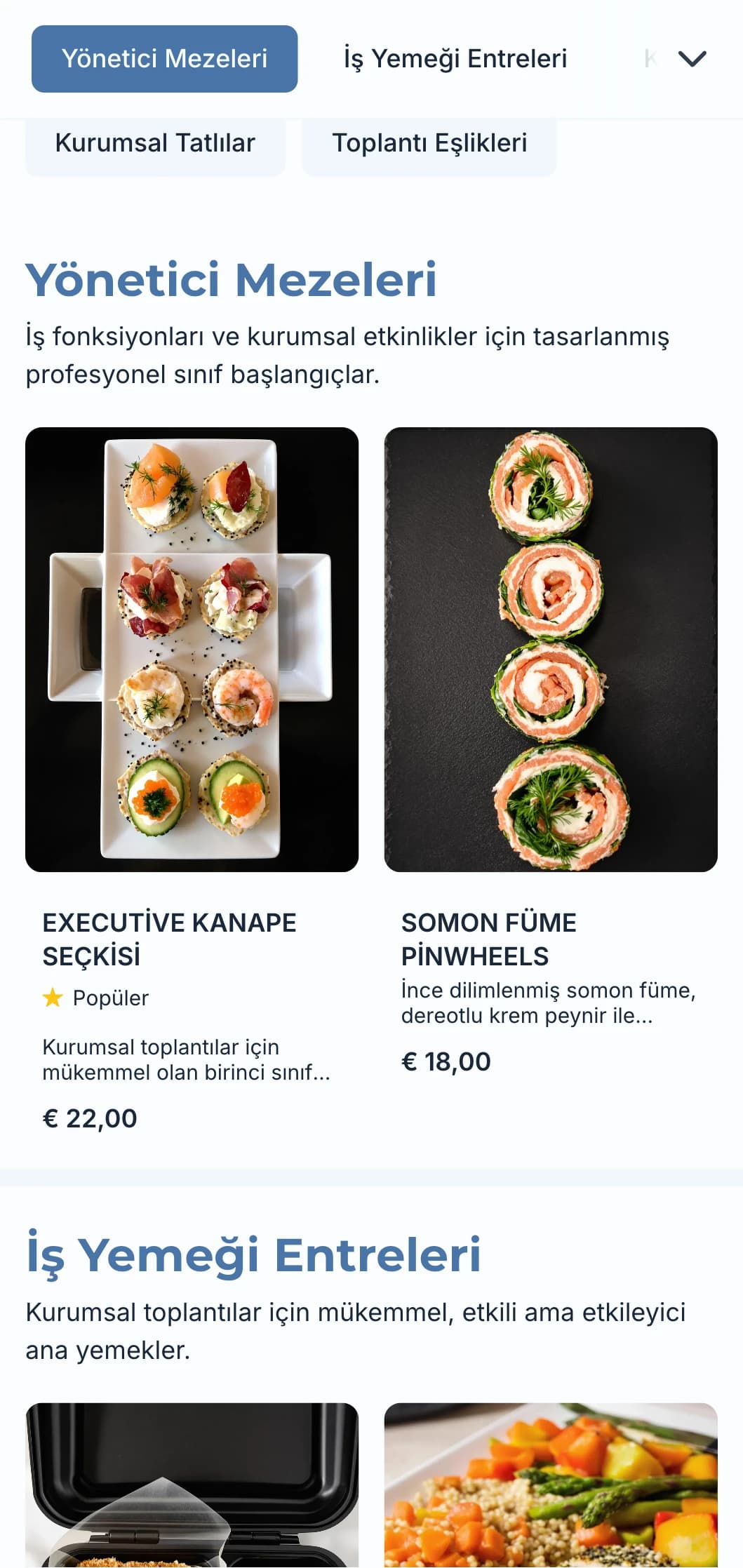İş toplantıları ve kurumsal etkinlikler için tasarlanmış, verimli hizmet ve kaliteli sunuma odaklanan profesyonel catering hizmeti.