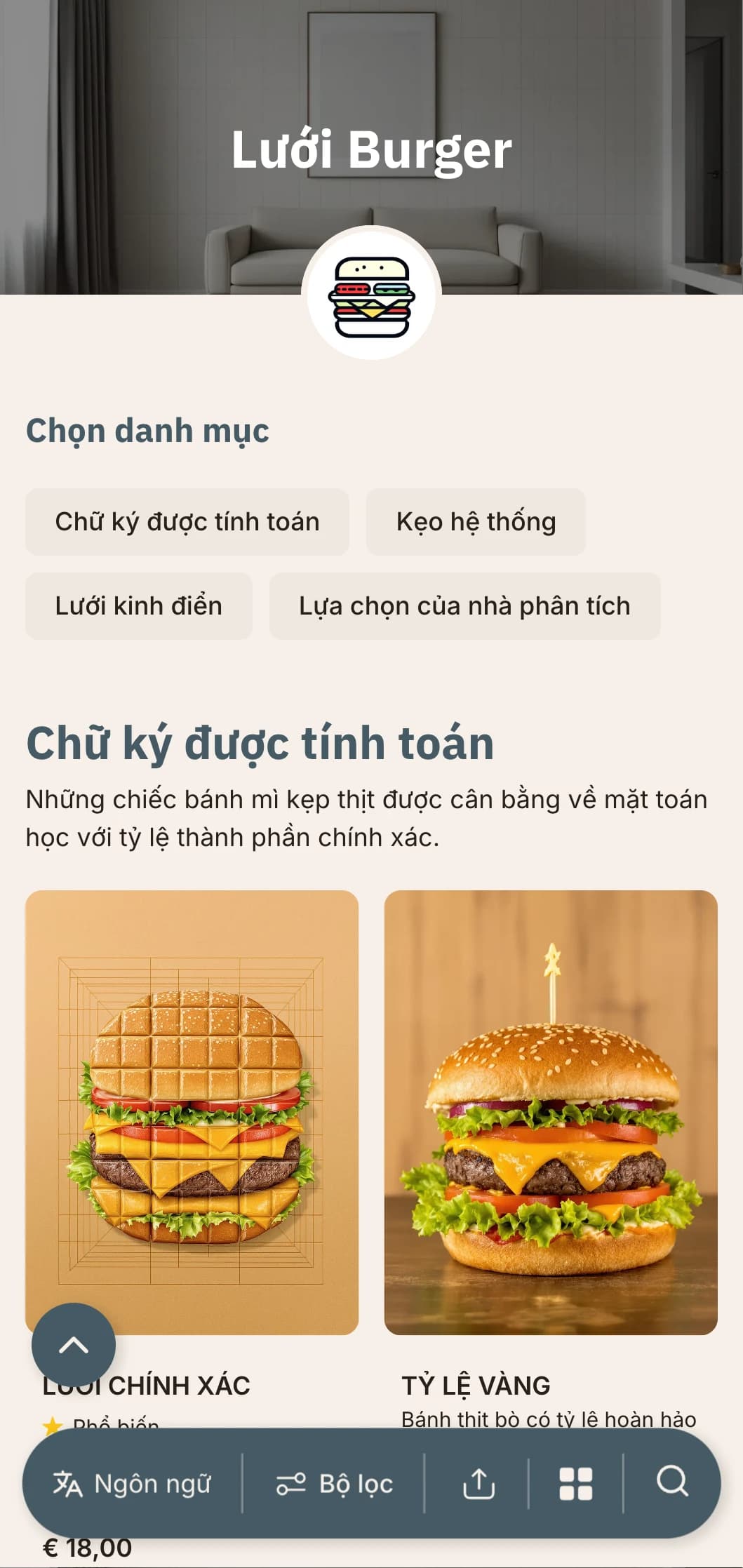 Khái niệm bánh mì kẹp thịt có độ chính xác toán học với bố cục dạng lưới và trình bày có hệ thống.
