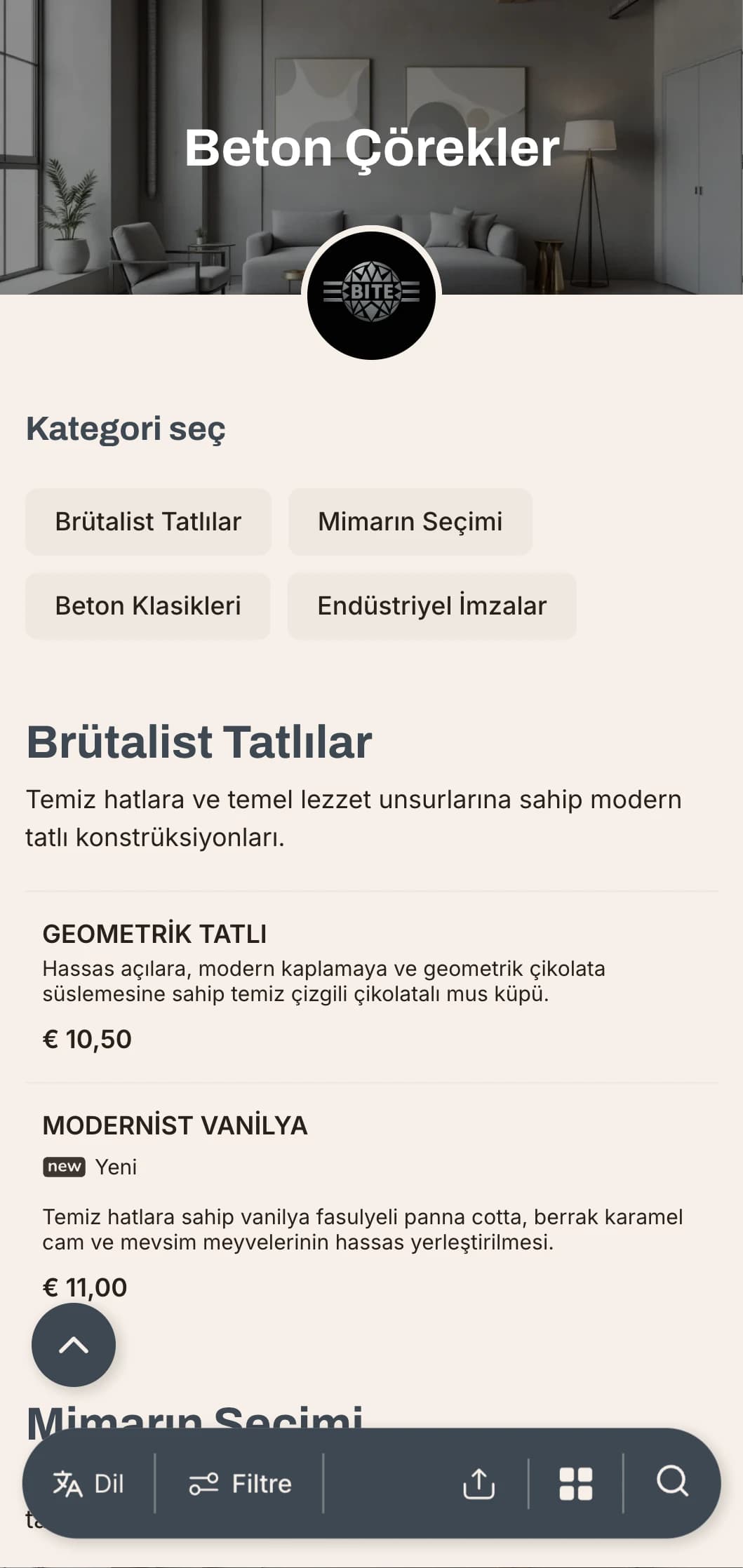 Modern kentli için beton dokular ve şık metal kaplamalar içeren endüstriyel-minimalist burger konsepti.
