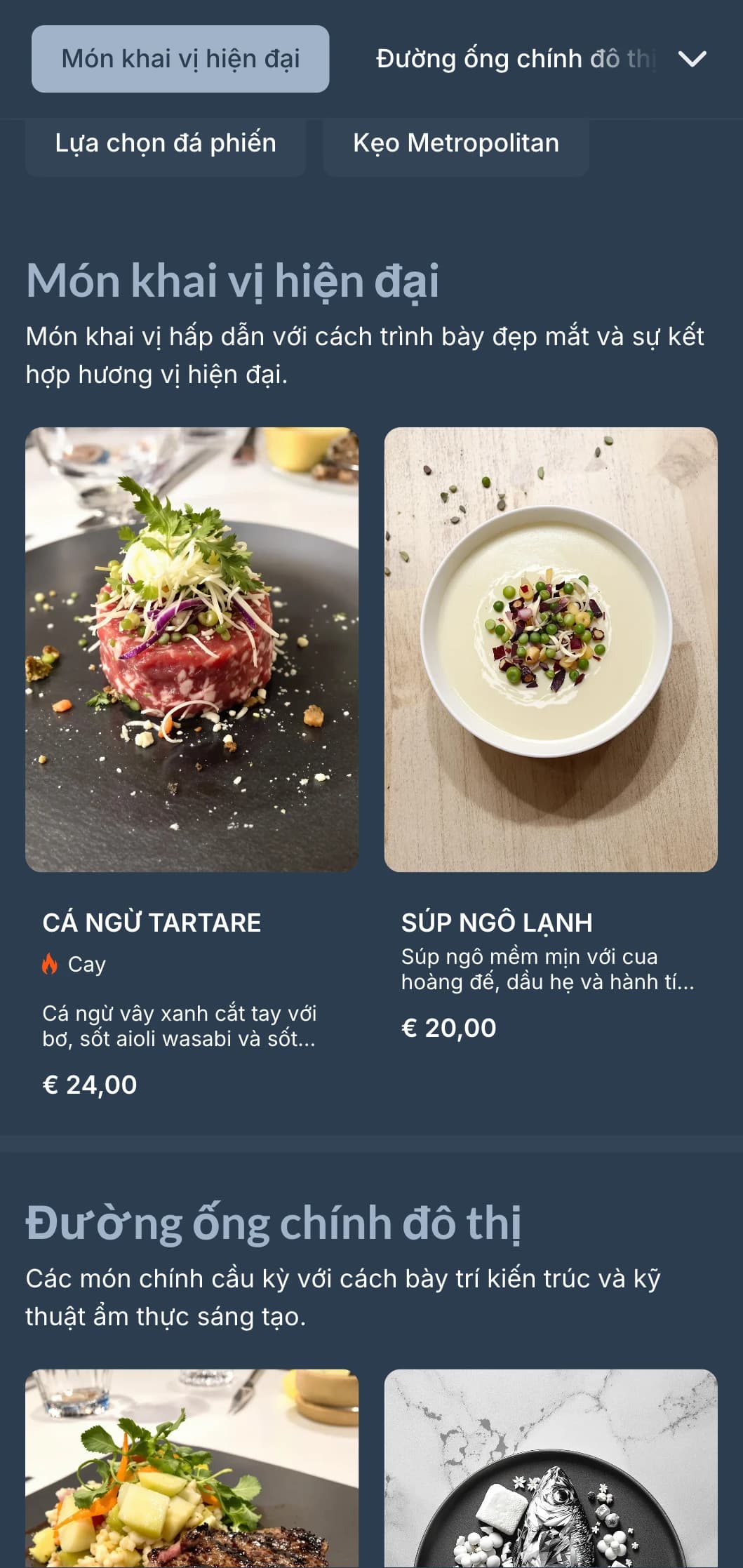 Thực đơn bữa tối hiện đại với tông màu xám nhạt mát mẻ và thiết kế hình học gọn gàng, hoàn hảo cho các nhà hàng đô thị hiện đại.